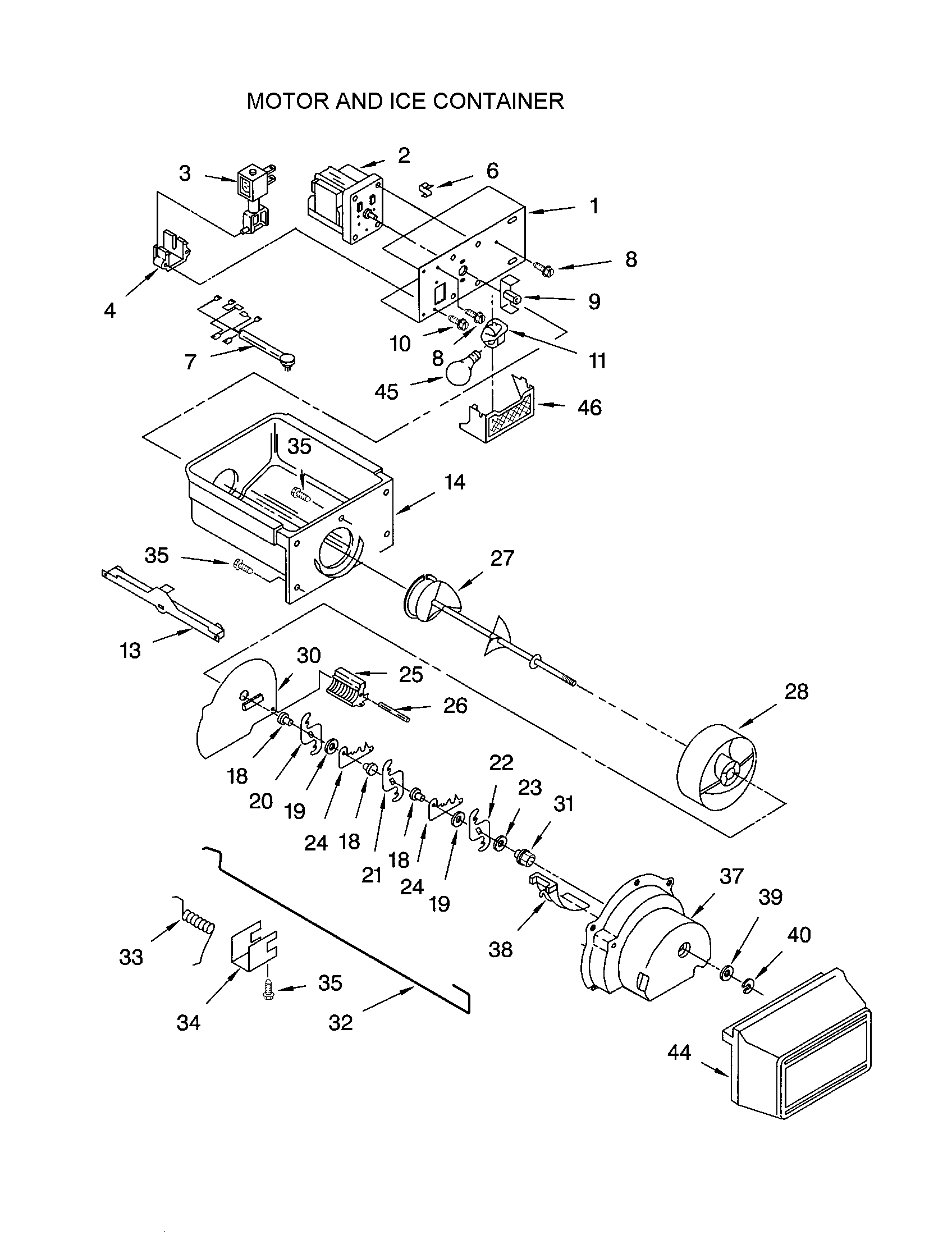 Kenmore 10652224101 motor and ice container diagram