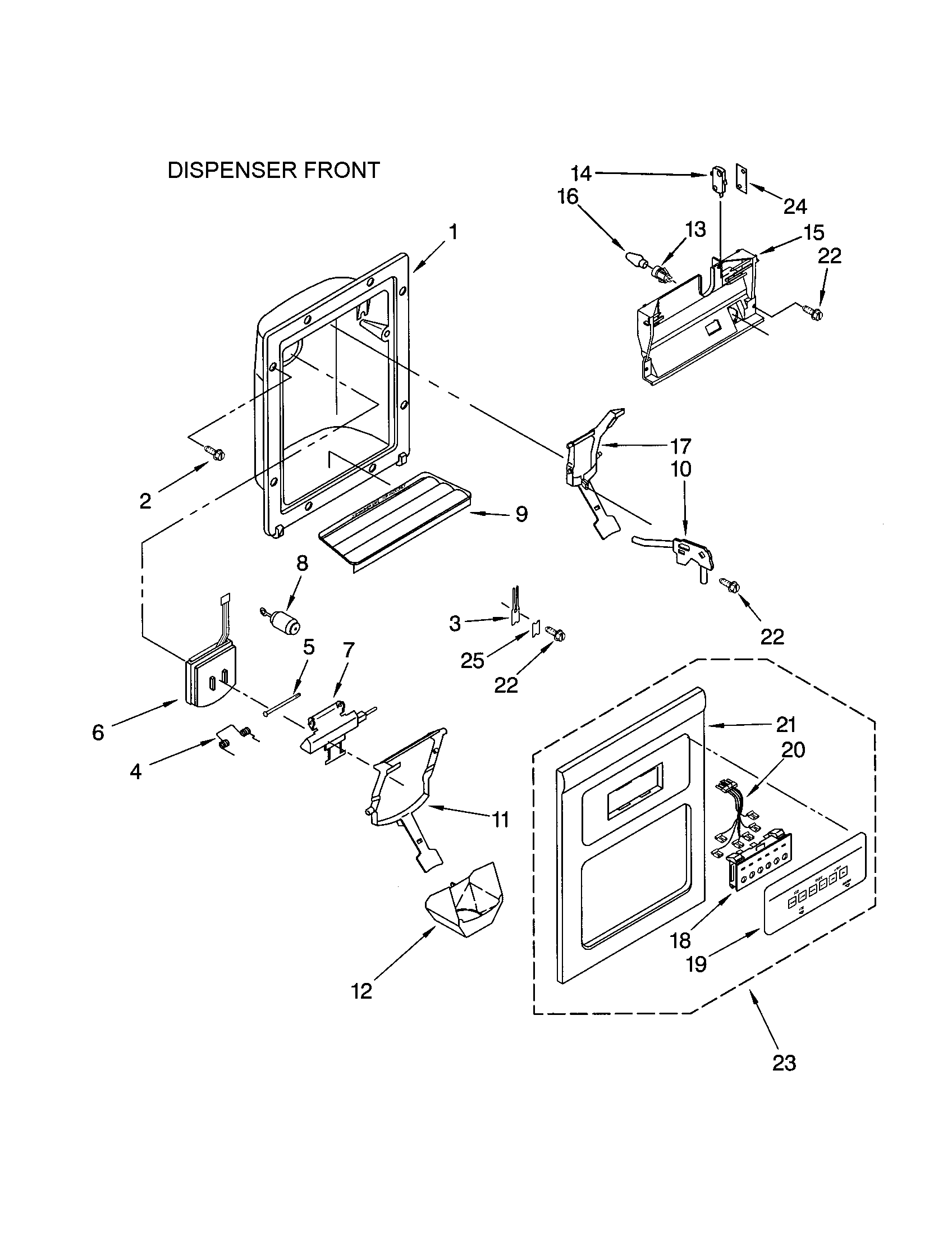 Kenmore 10652224101 dispenser front diagram