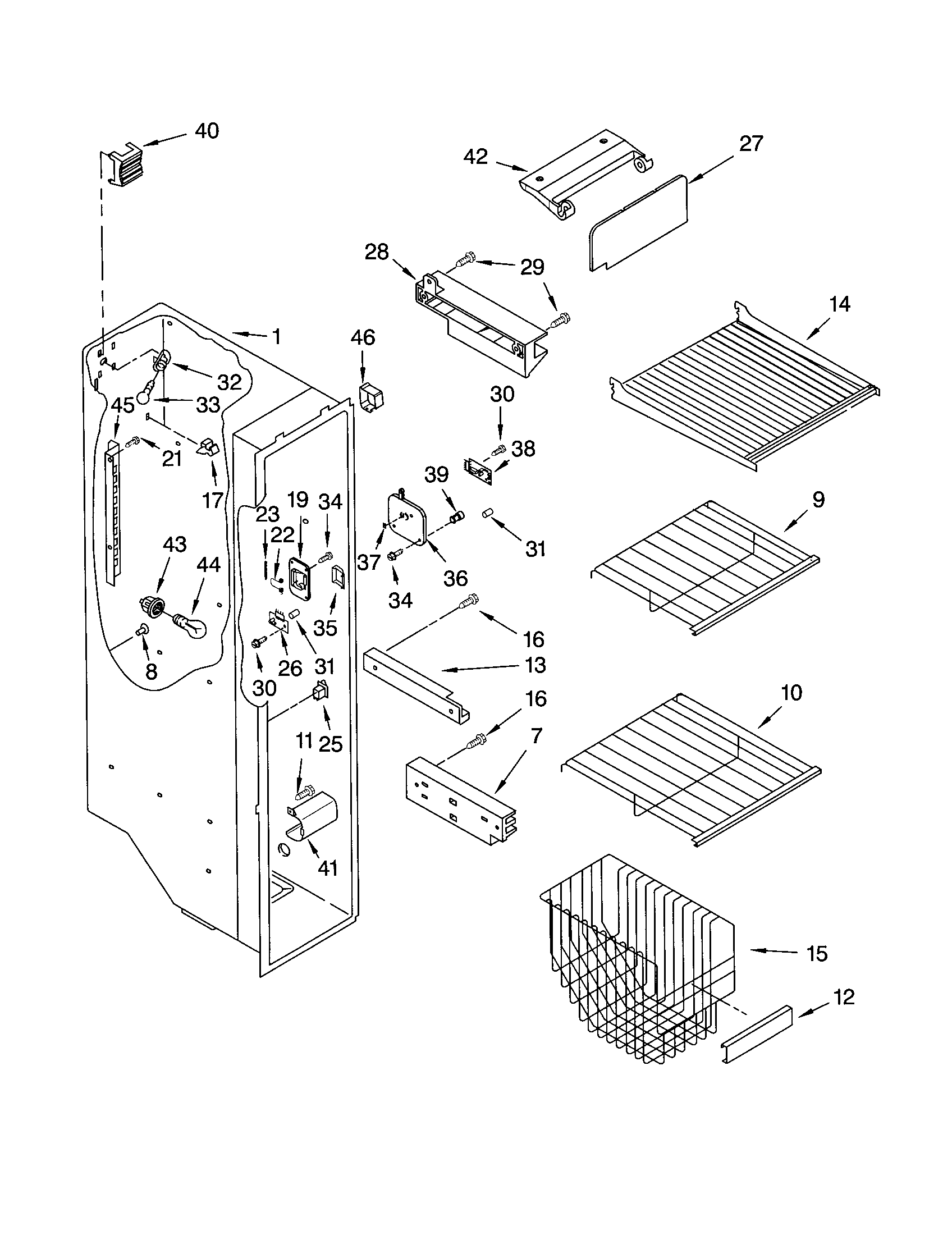 Kenmore 10651569102 freezer liner diagram