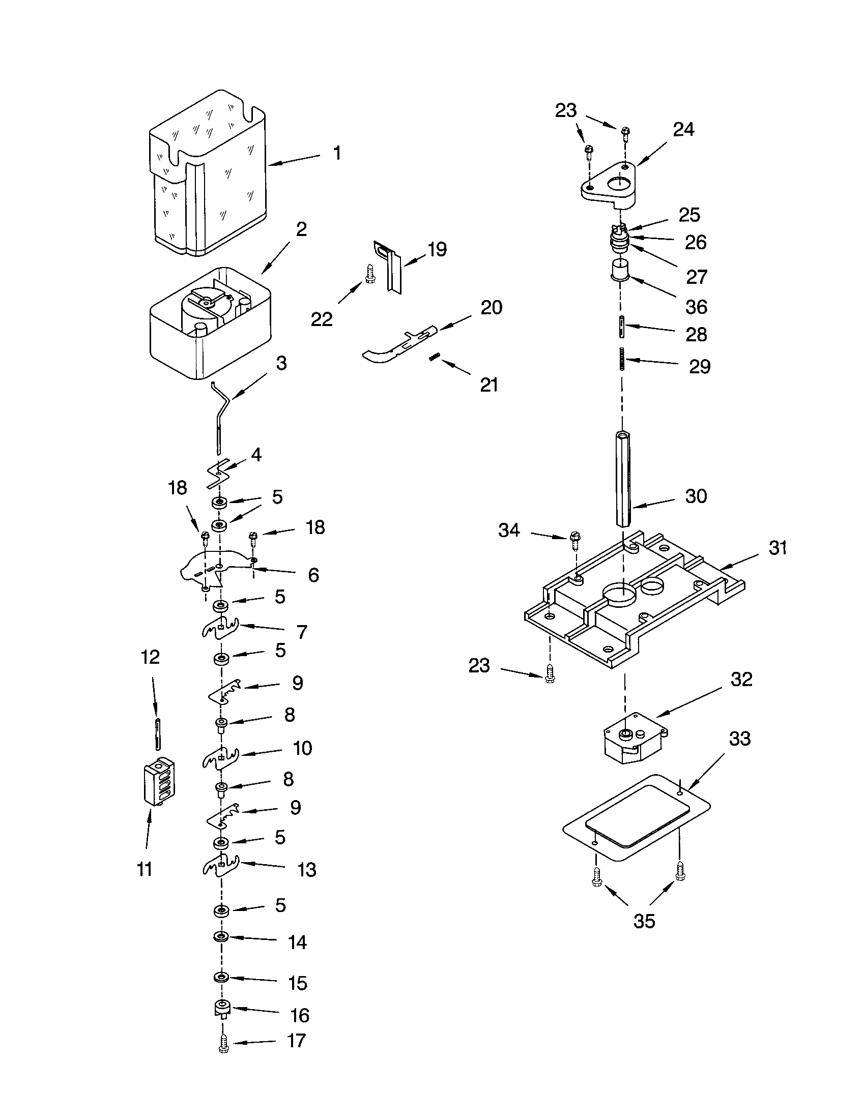 Kenmore 10651569102 motor and ice container diagram