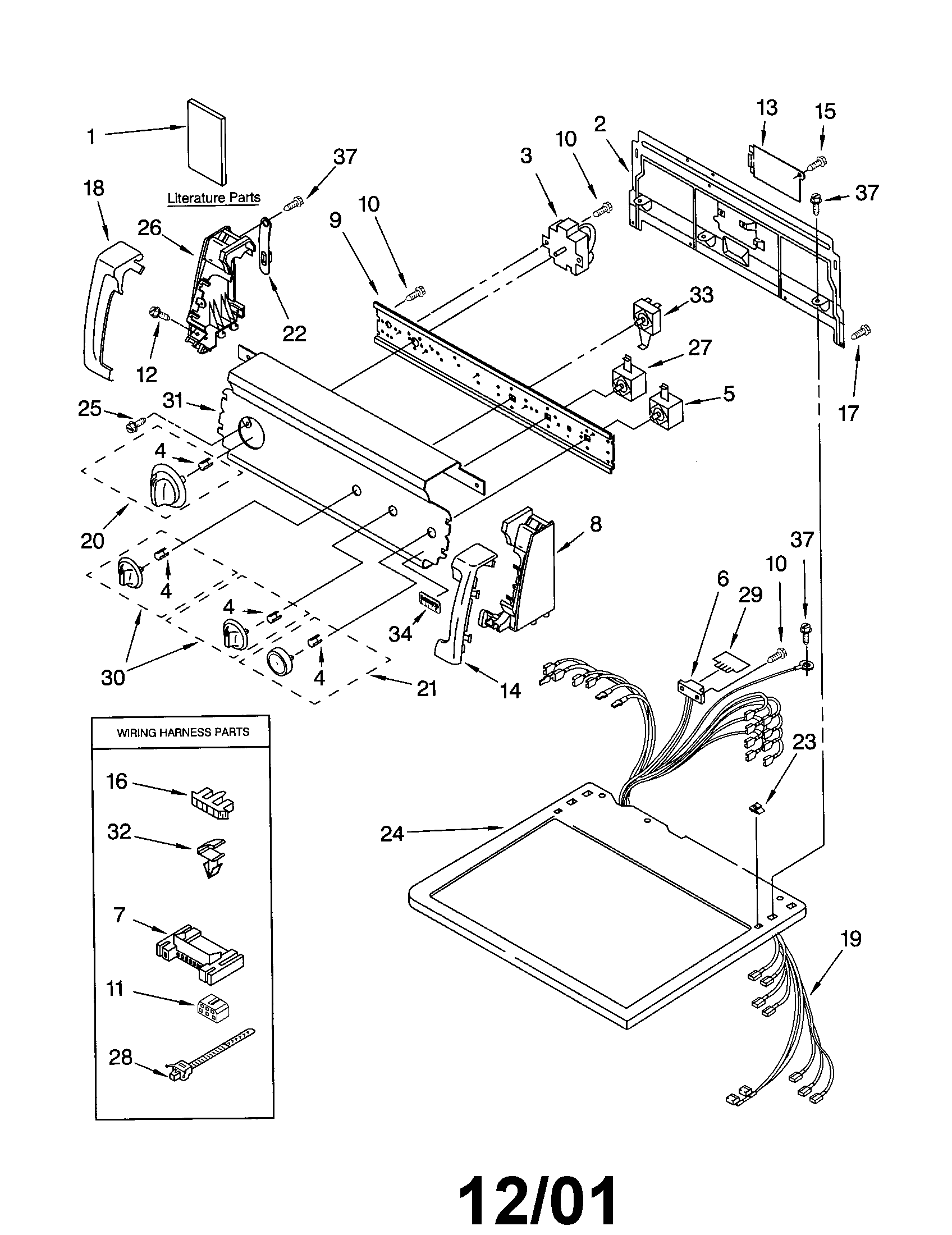 Kenmore 11063034100 top and console diagram