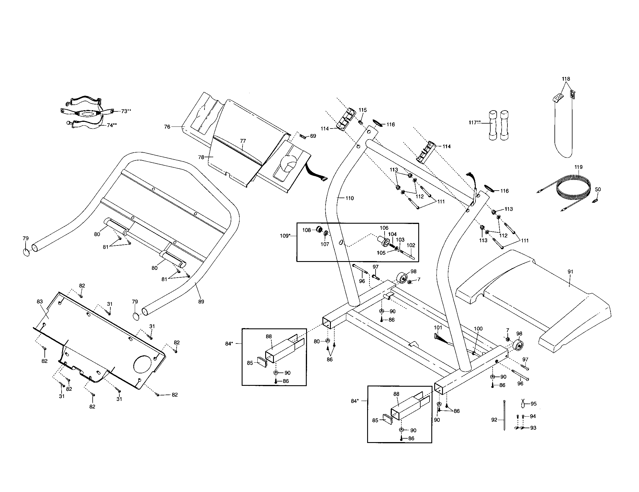 NordicTrack NTTL11510 console base/handrail diagram