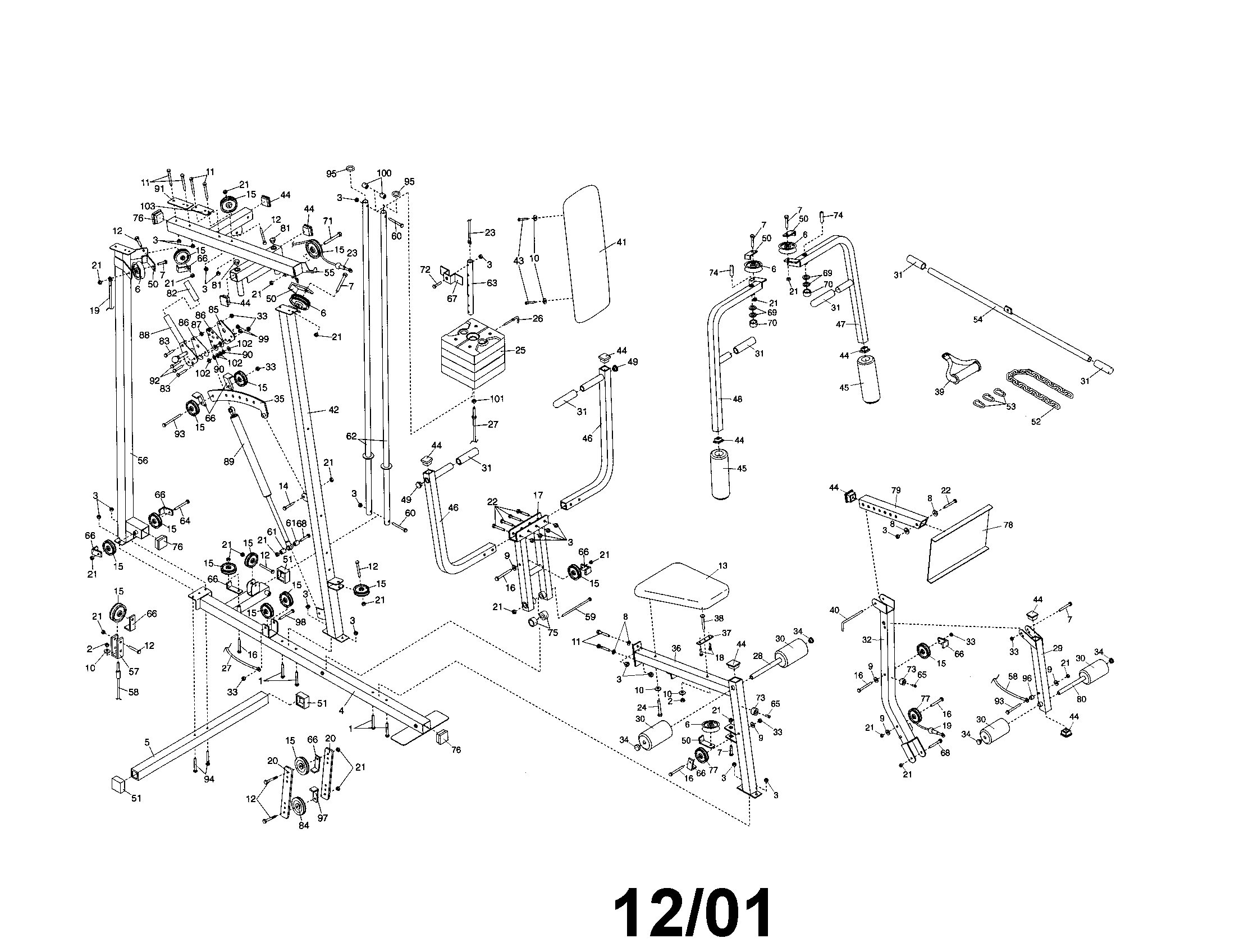 Weider WESY19611 frame/base/seat diagram