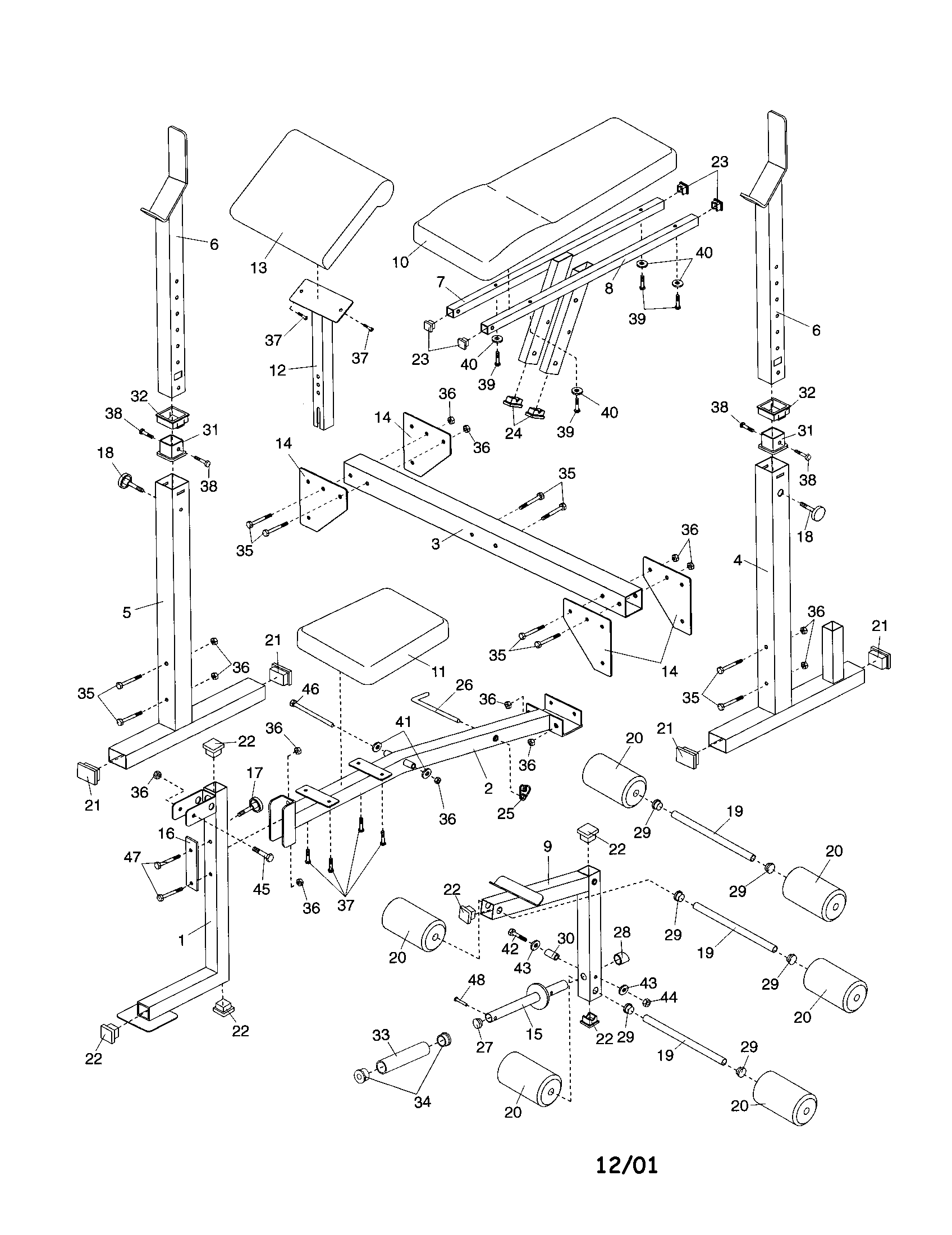 Weider 831150680 frame/seat/crossbar diagram