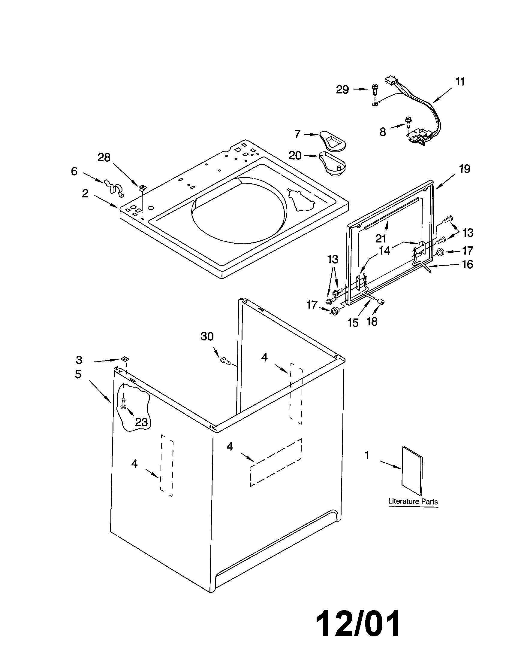Kenmore Elite 11023022100 top and cabinet diagram