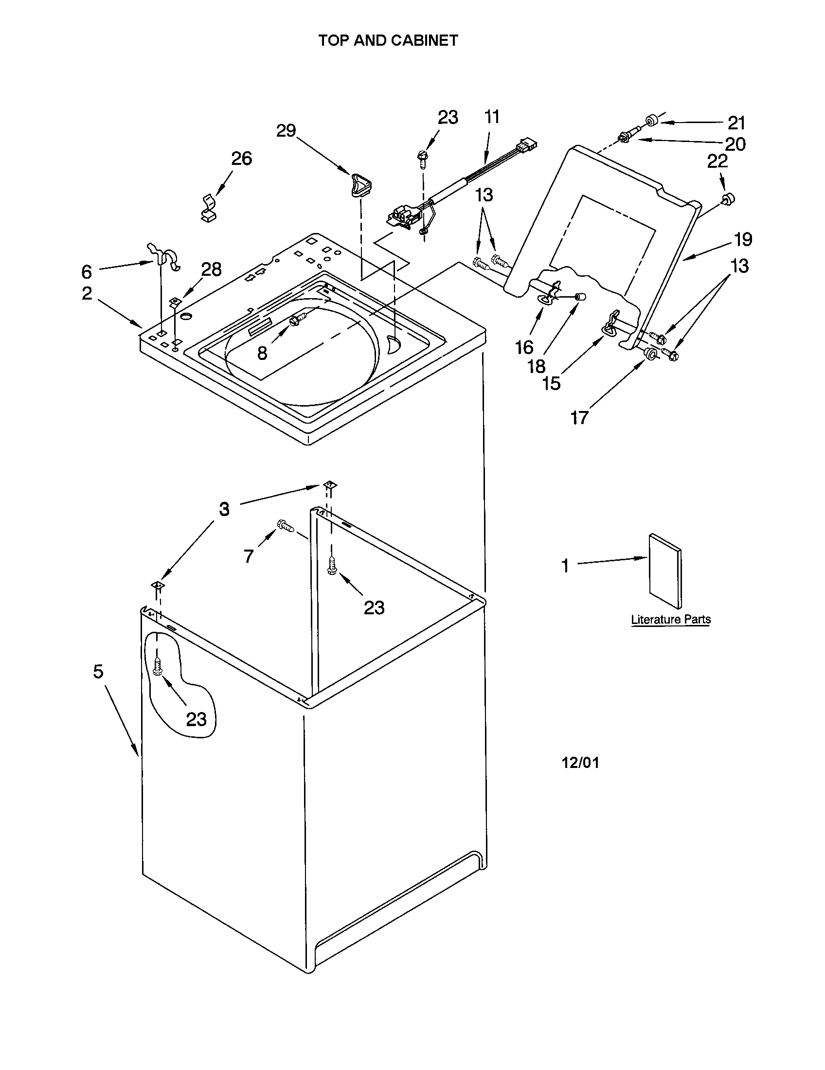 Kenmore 11023732200 top and cabinet diagram