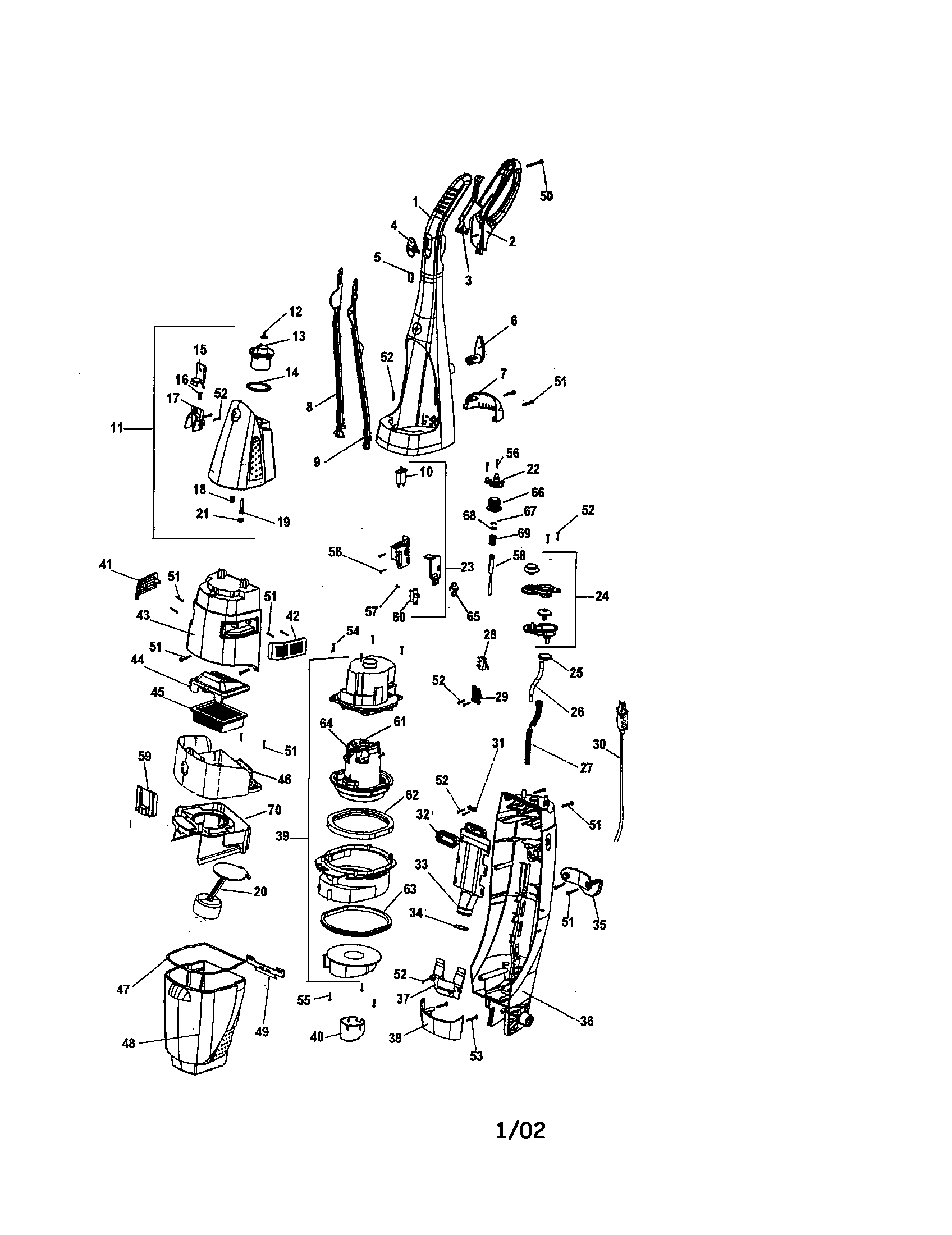 Hoover H3000 upper housing diagram