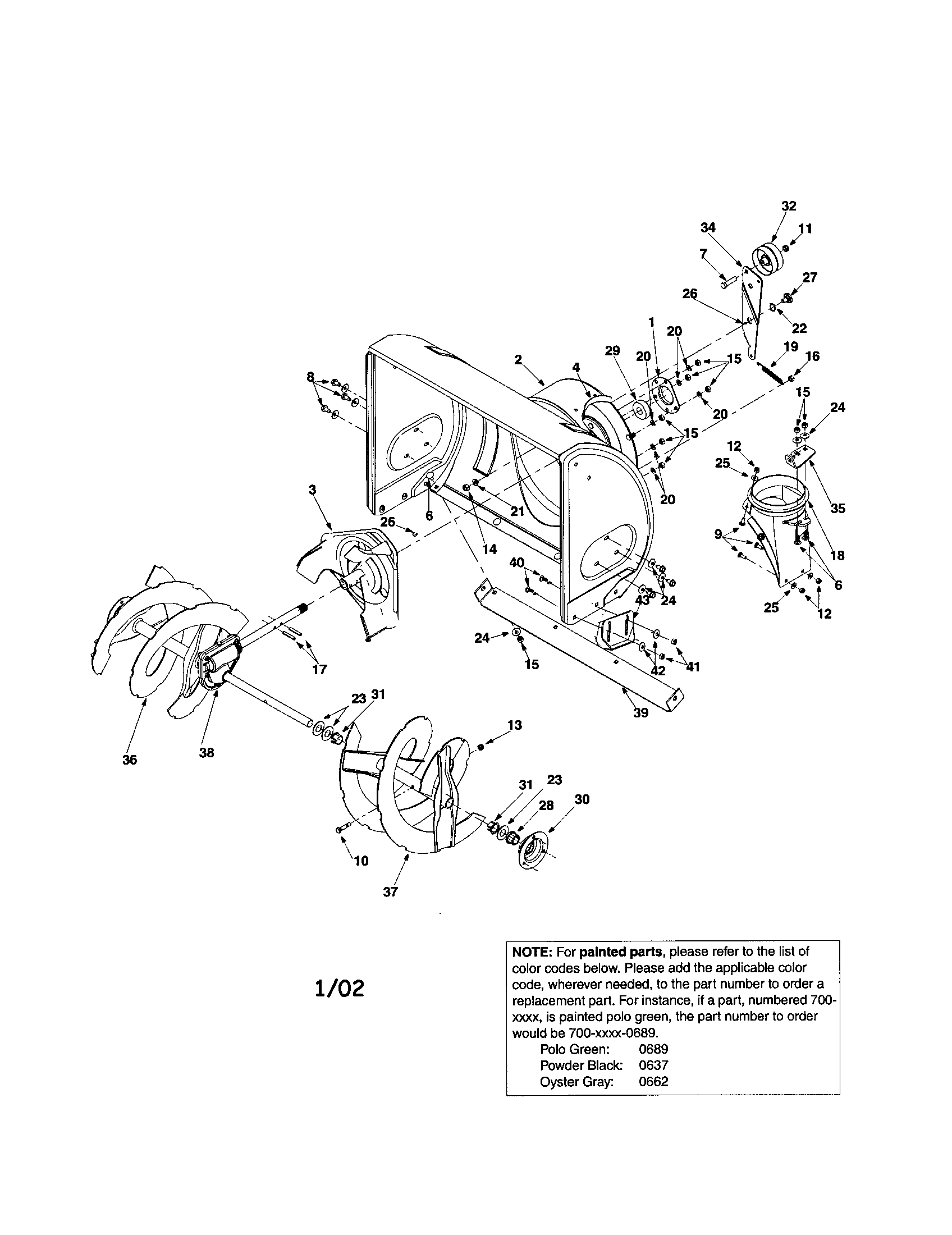 MTD 31AE5D8E099 auger housing/impeller diagram