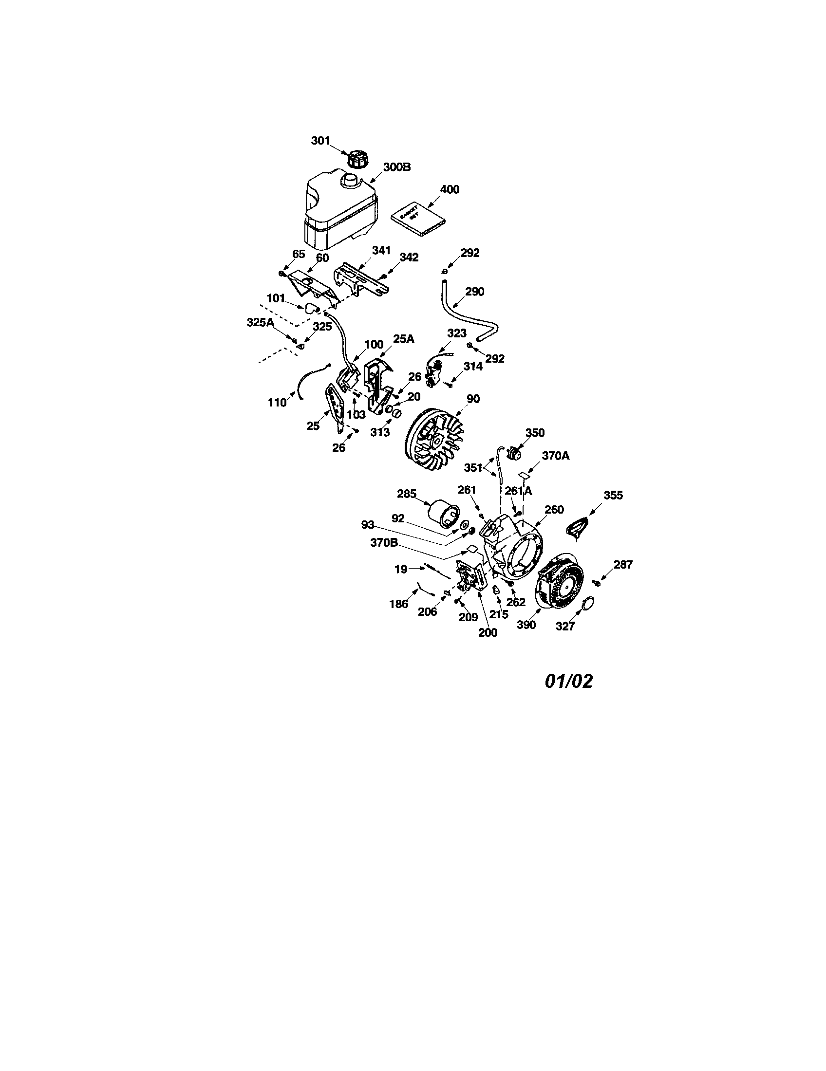MTD 31AE5D8E099 fuel tank/flywheel/blower housing diagram
