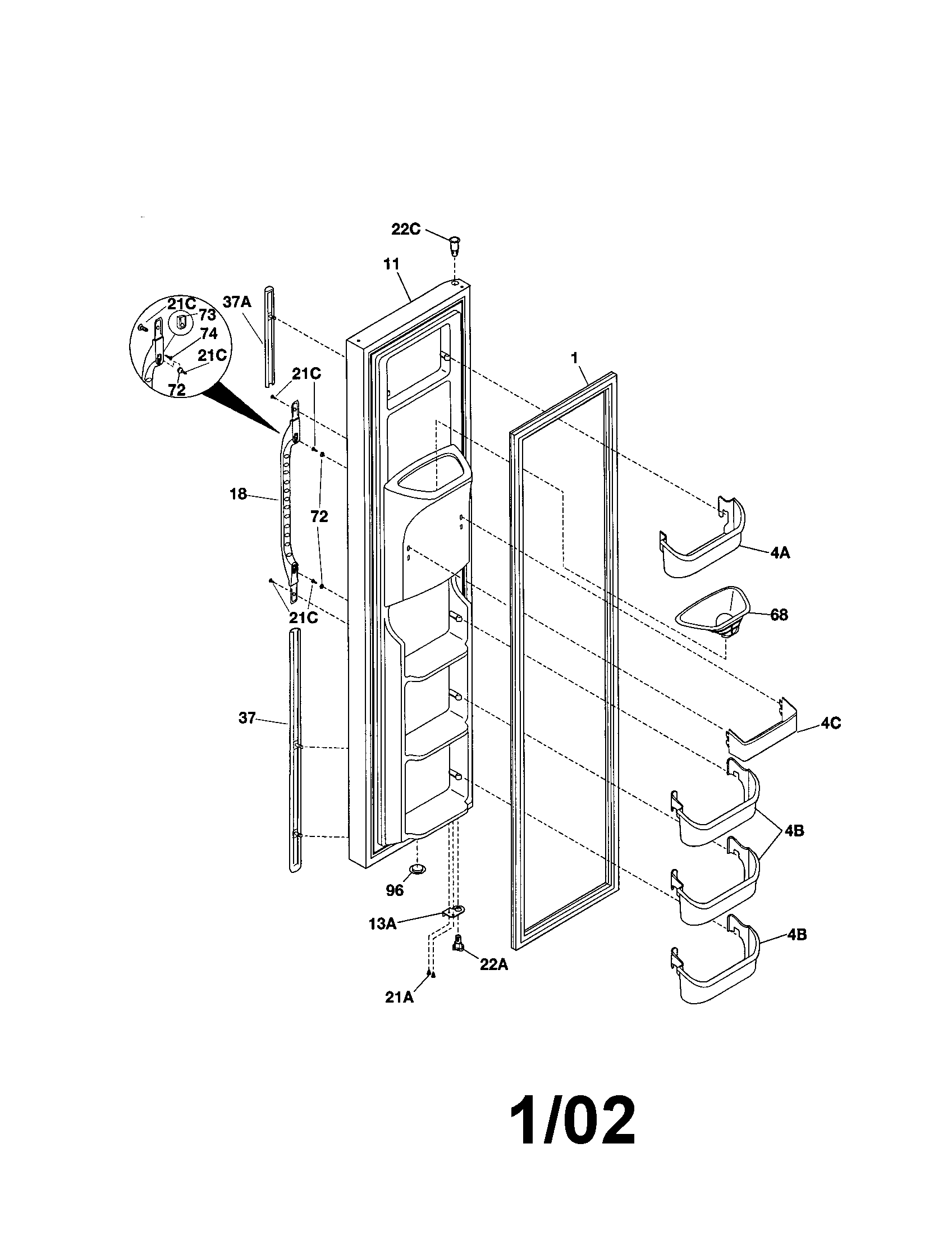Kenmore 25351692103 freezer door diagram