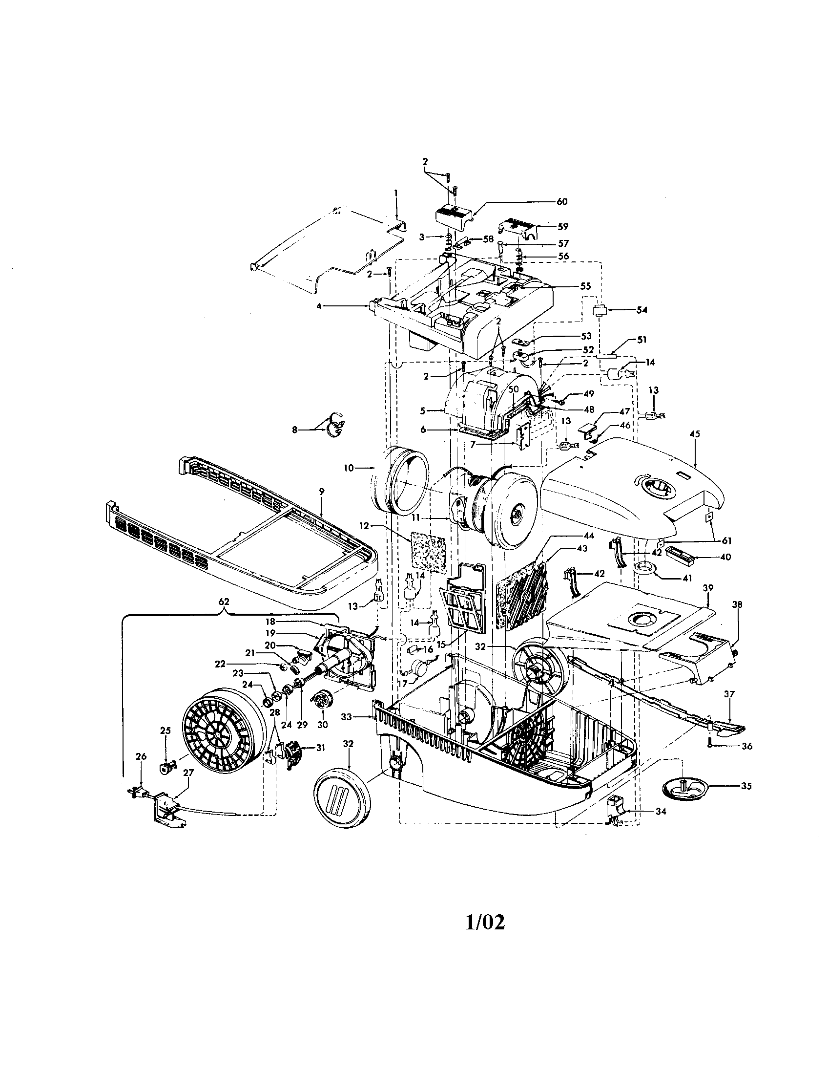 Hoover S3615 main body/wheels diagram