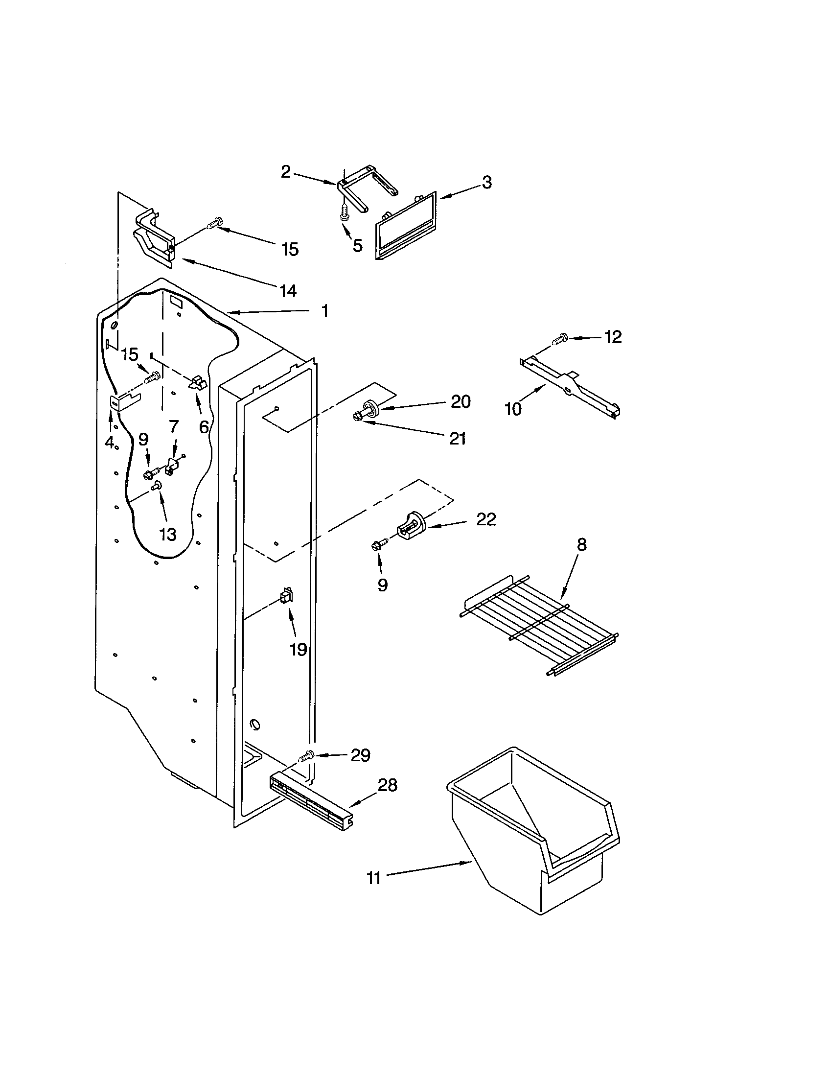 Kenmore 10651284200 freezer liner diagram