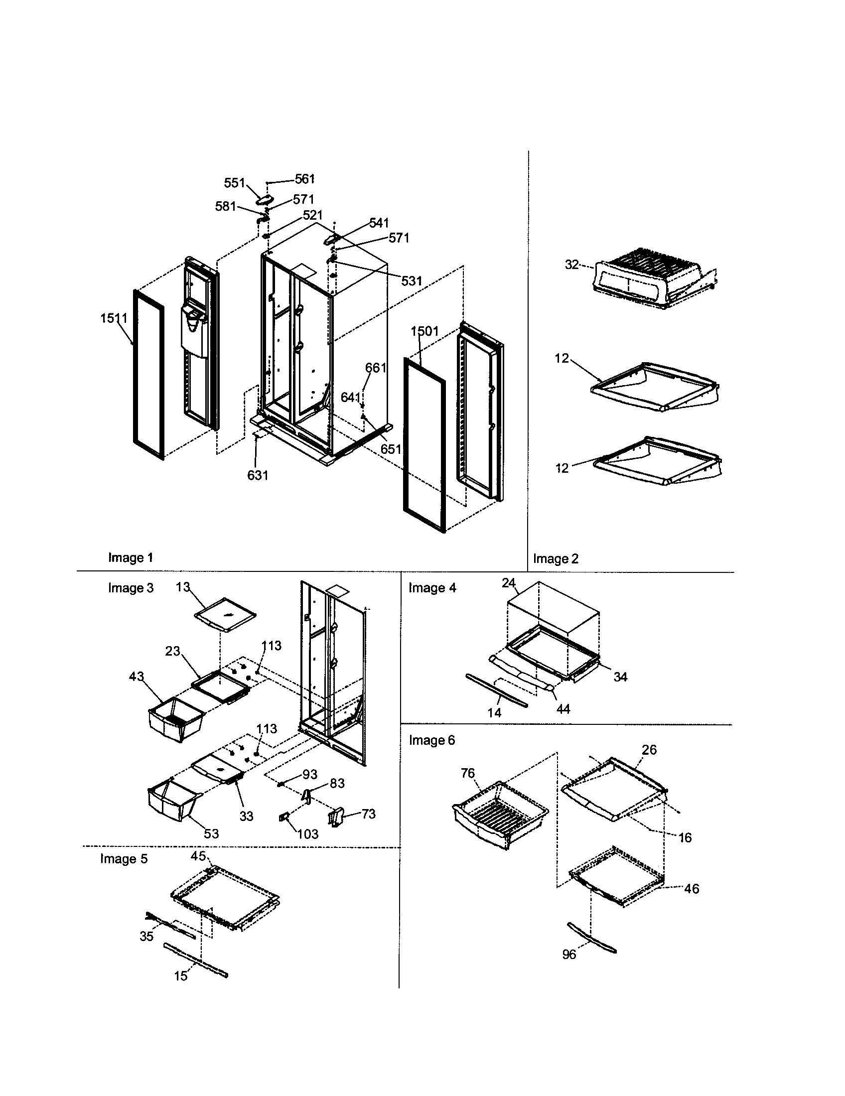 Amana ARSE664BW-PARSE664BW0 hinges/refrigerator shelving diagram