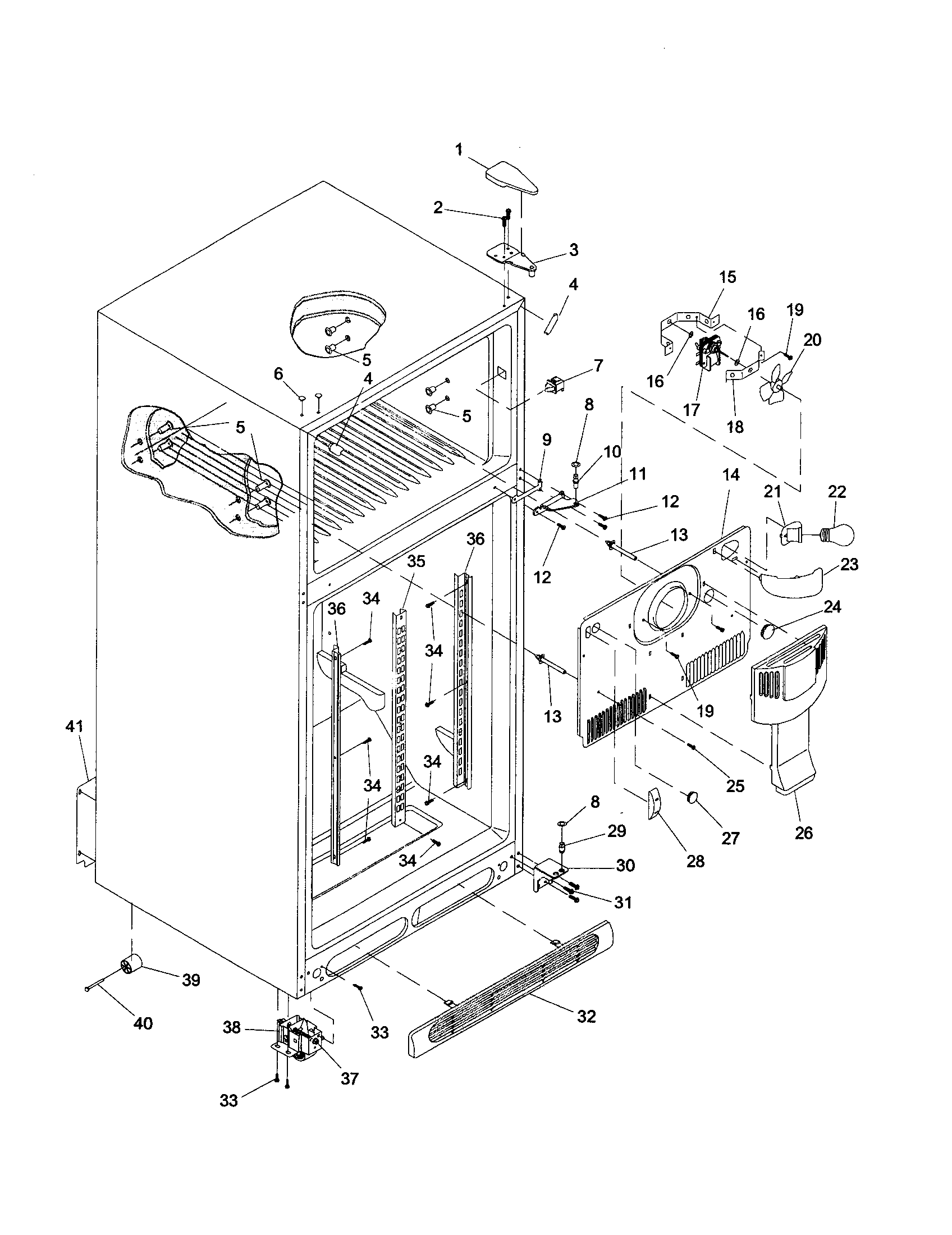 Amana ARTE105BB-PARTE105BB0 cabinet/hinges/evap fan diagram