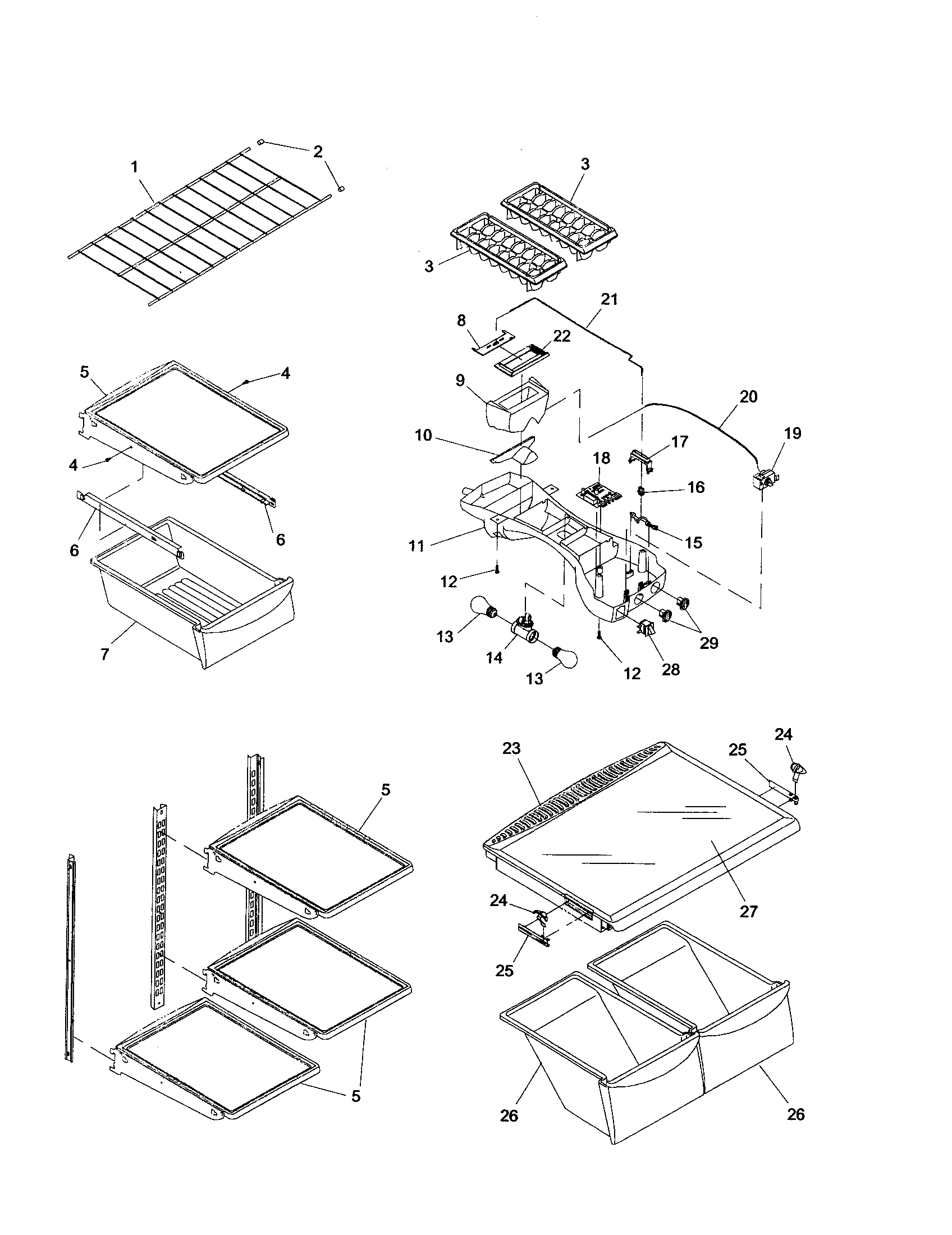 Amana ARTE105BB-PARTE105BB0 refrigerator shelving/light diagram