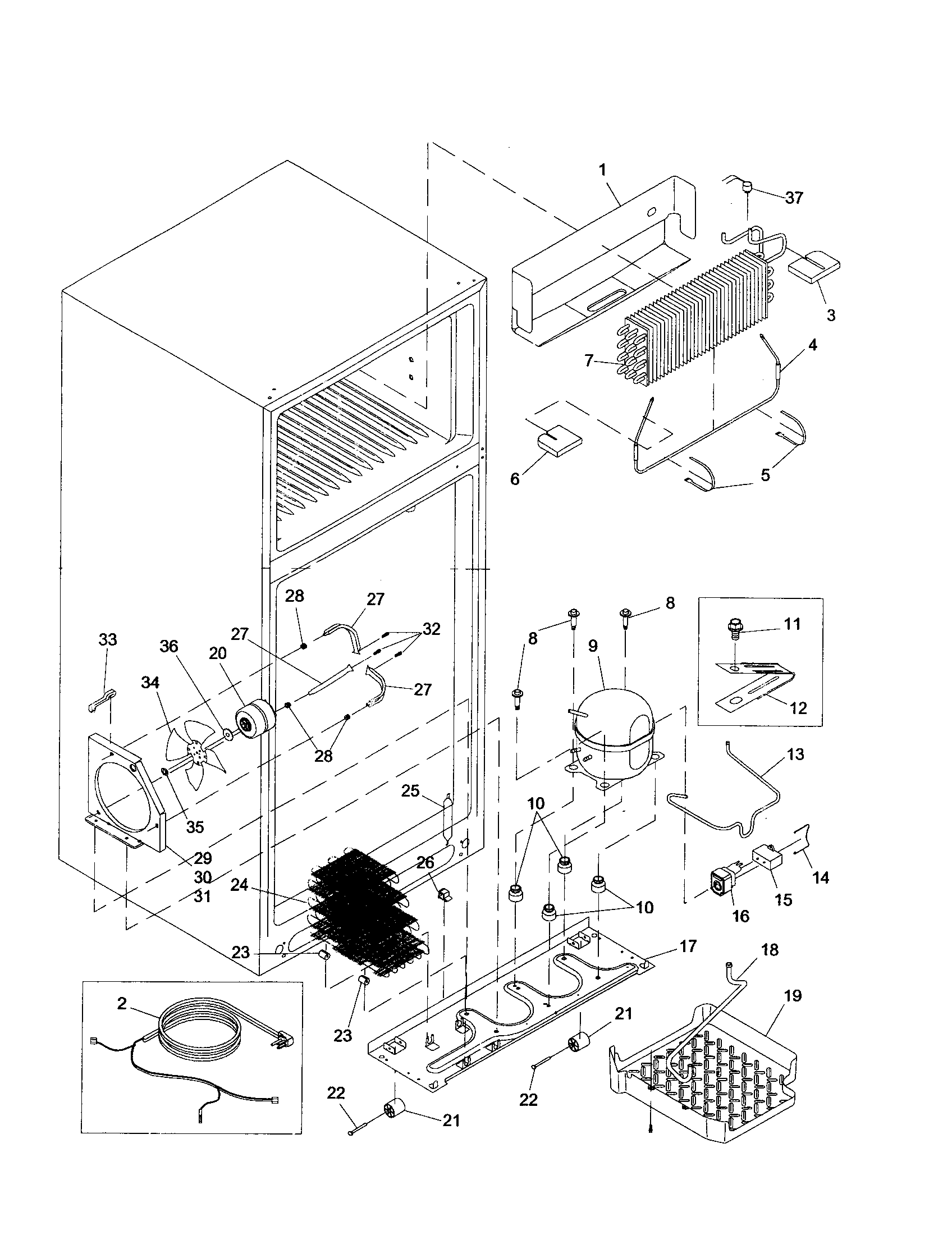 Amana ARTE105BB-PARTE105BB0 evaporator/machine compartment diagram