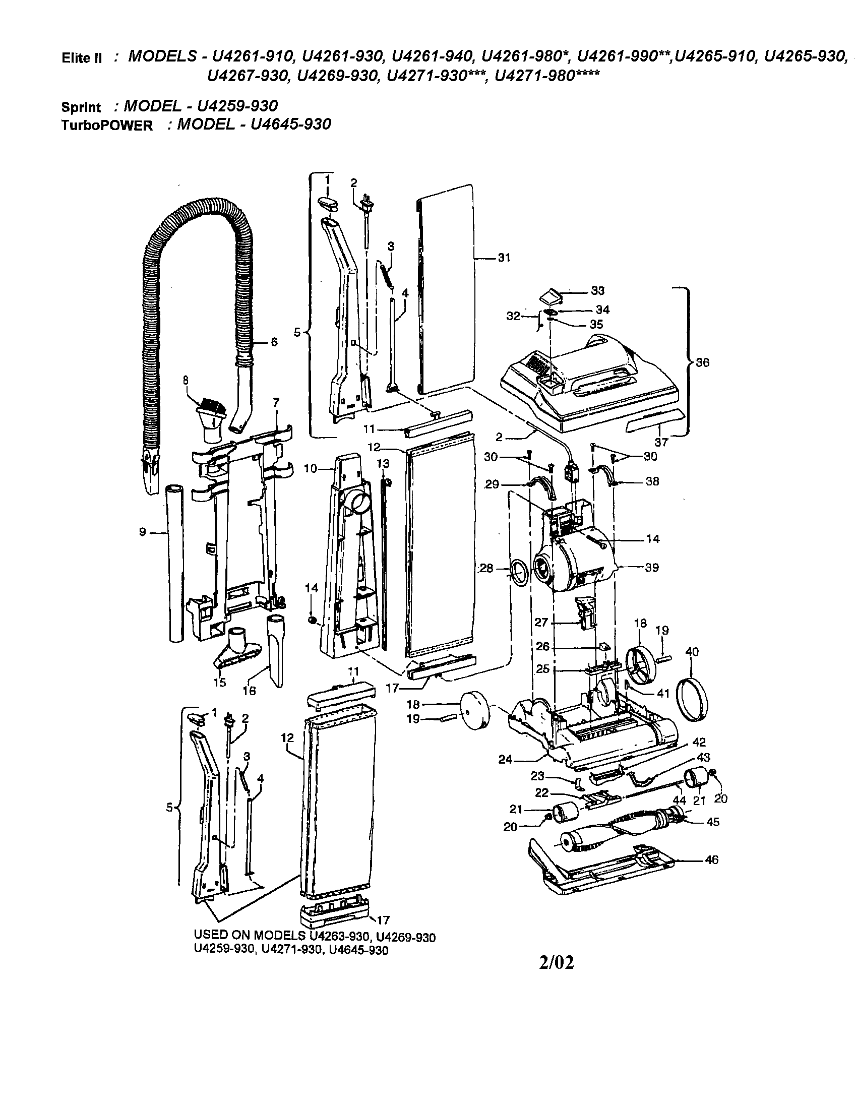 Hoover U4261990 handle/hood/door diagram