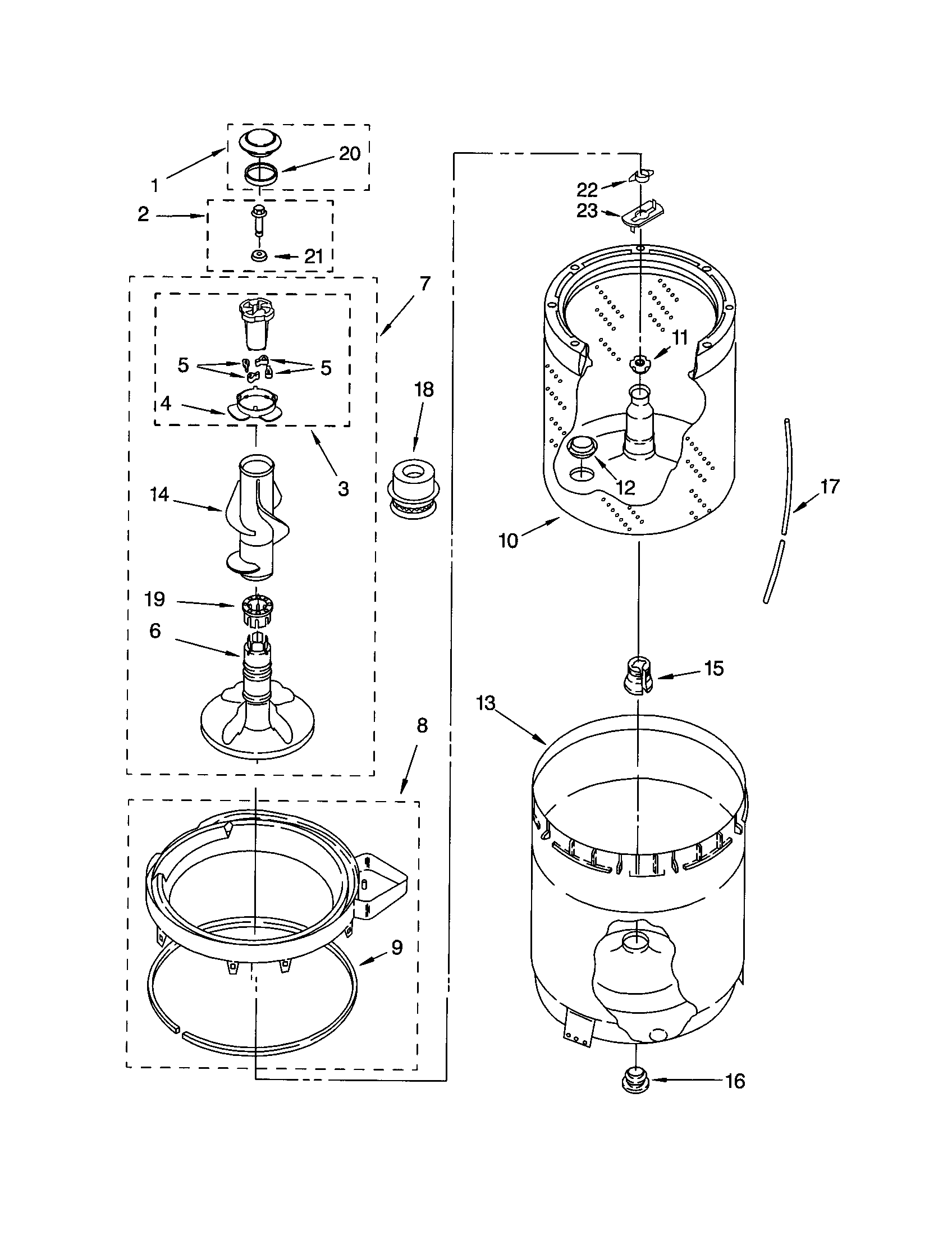 Kenmore 11023712200 agitator, basket and tub diagram