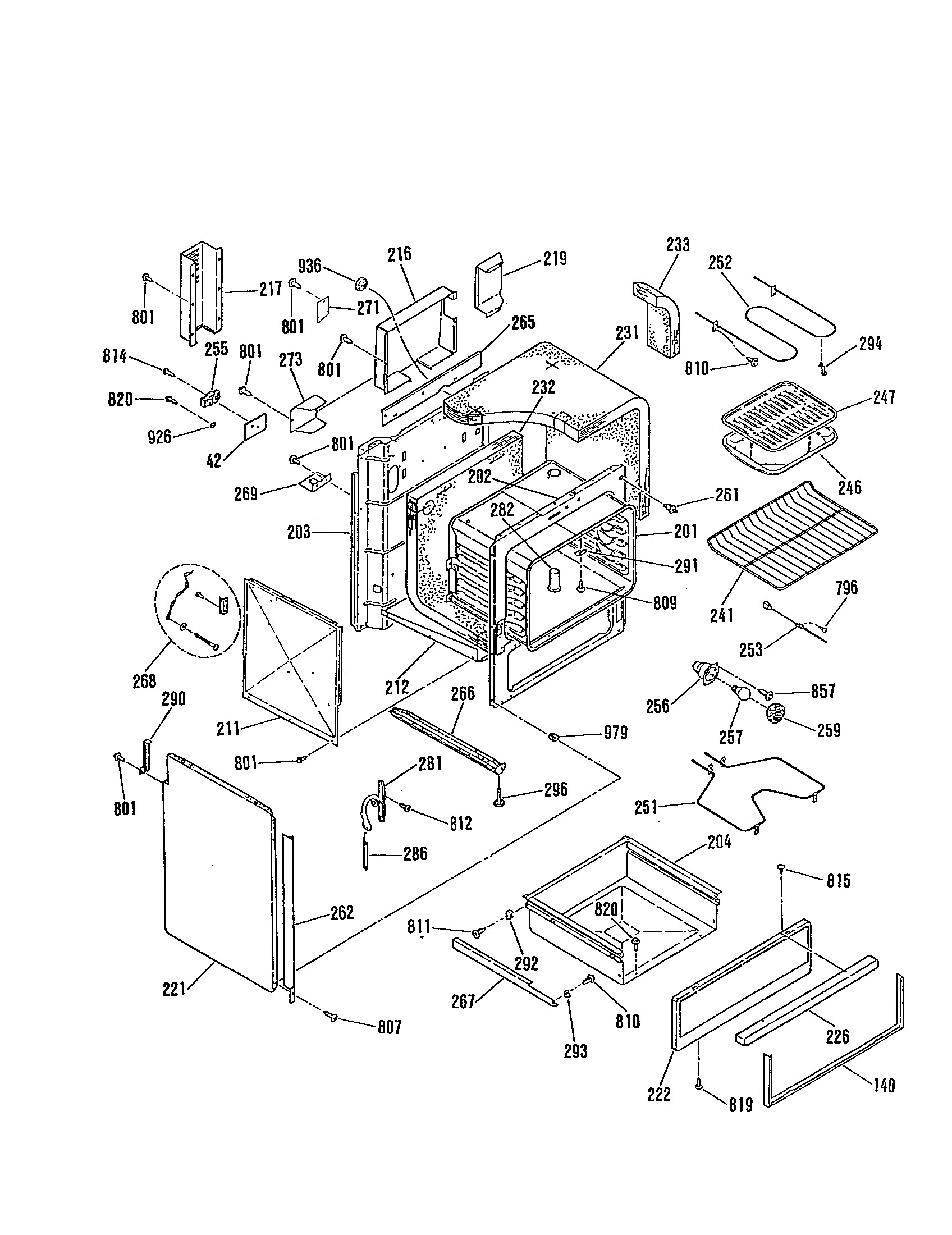 GE JSP28GP4BG oven body/insulation top and sides diagram