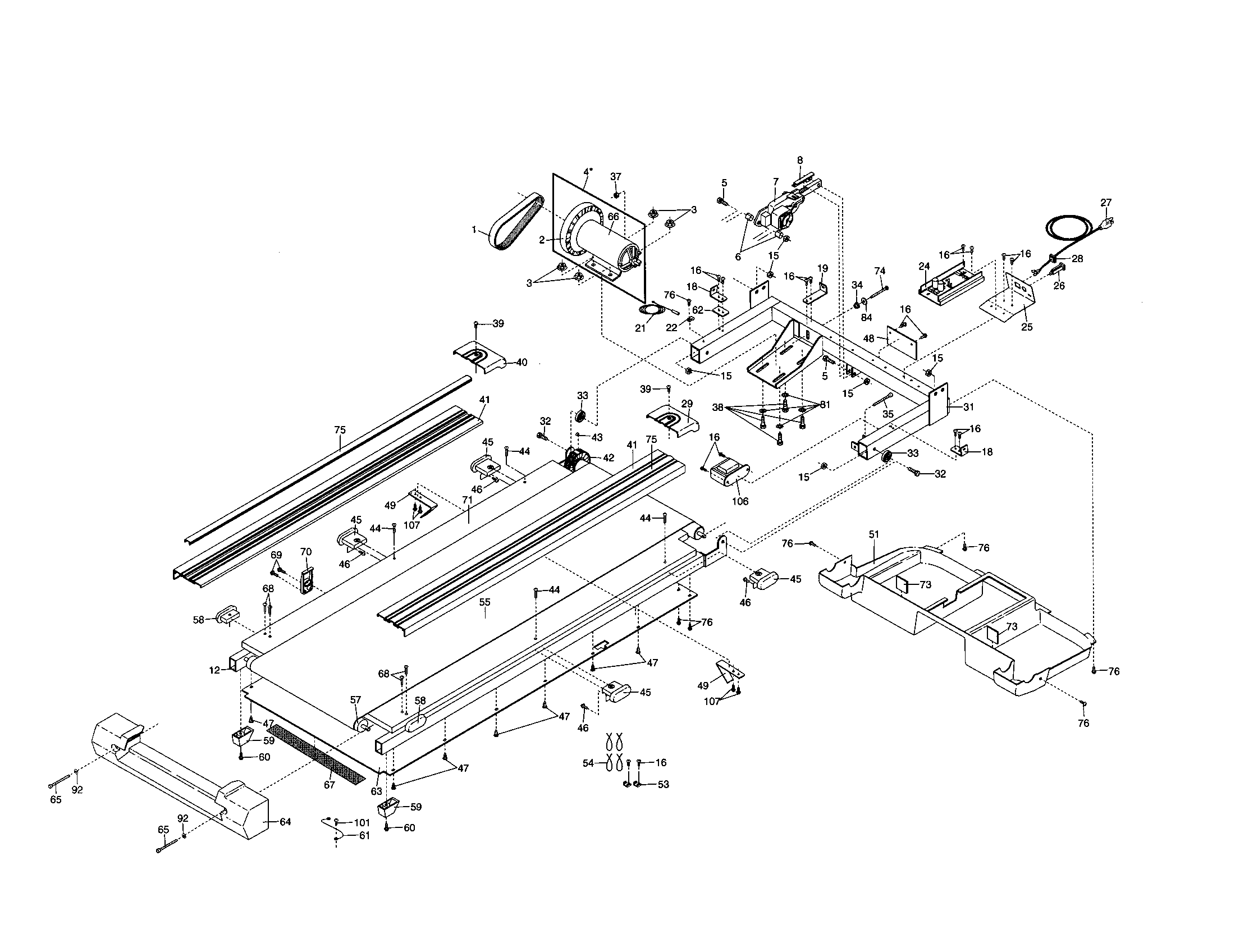 Proform PFTL59810 walking and motor belts diagram