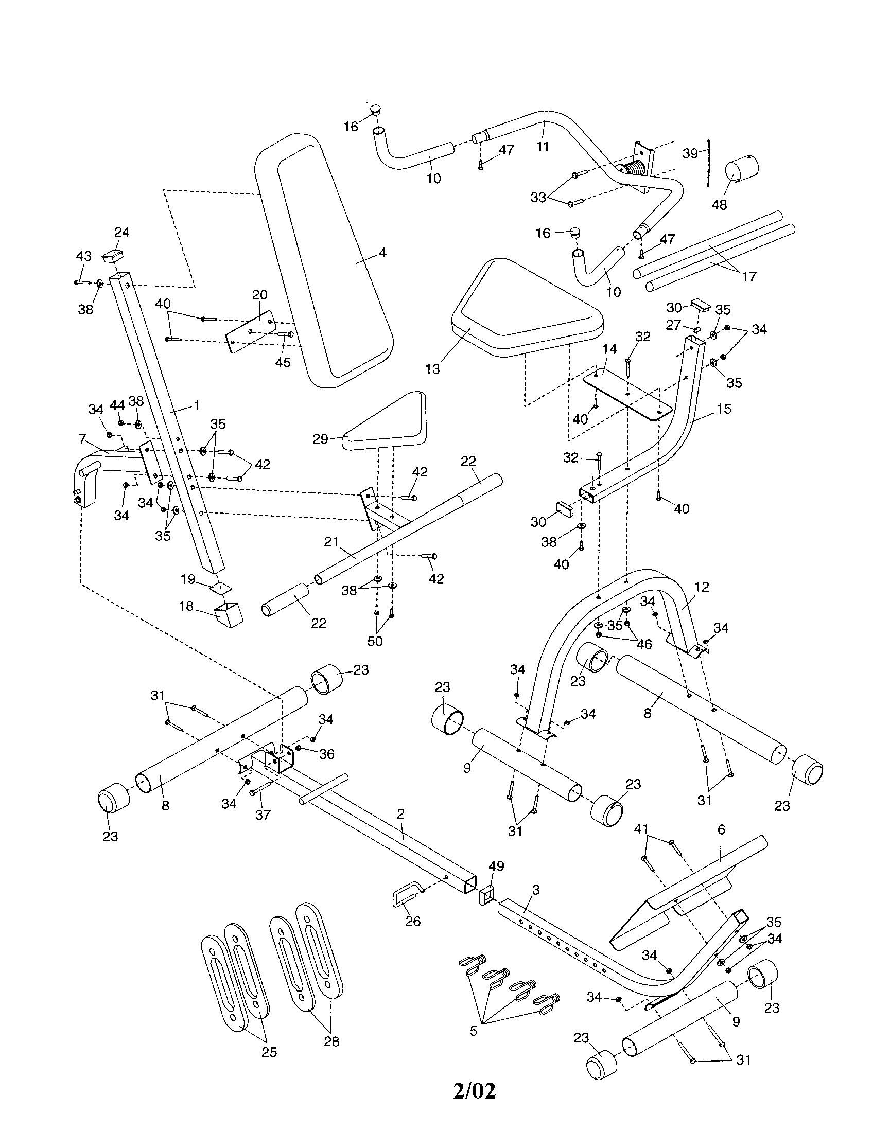 Weider 831290243 seat/frame/handle bar diagram