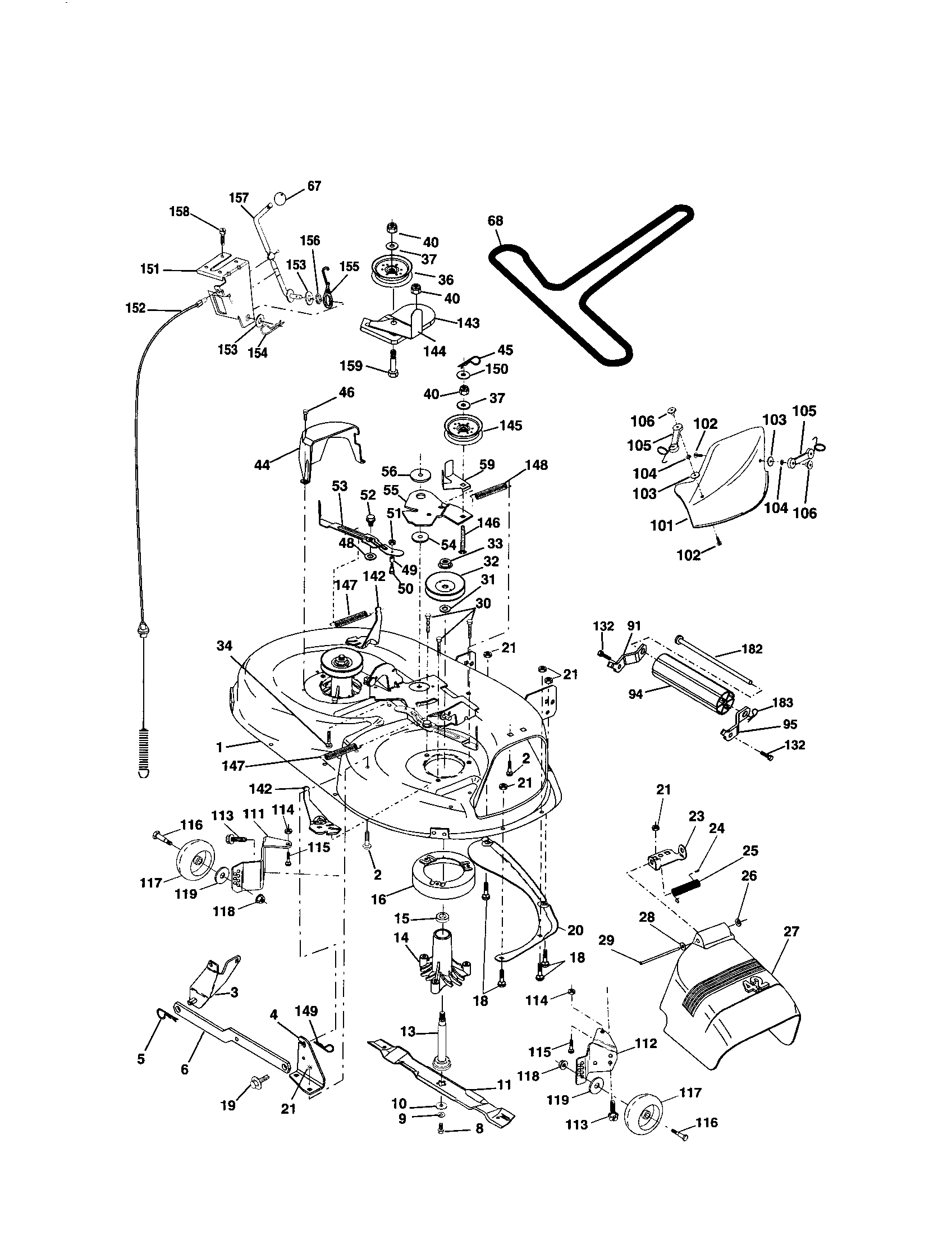 Poulan PR1842STA mower deck diagram