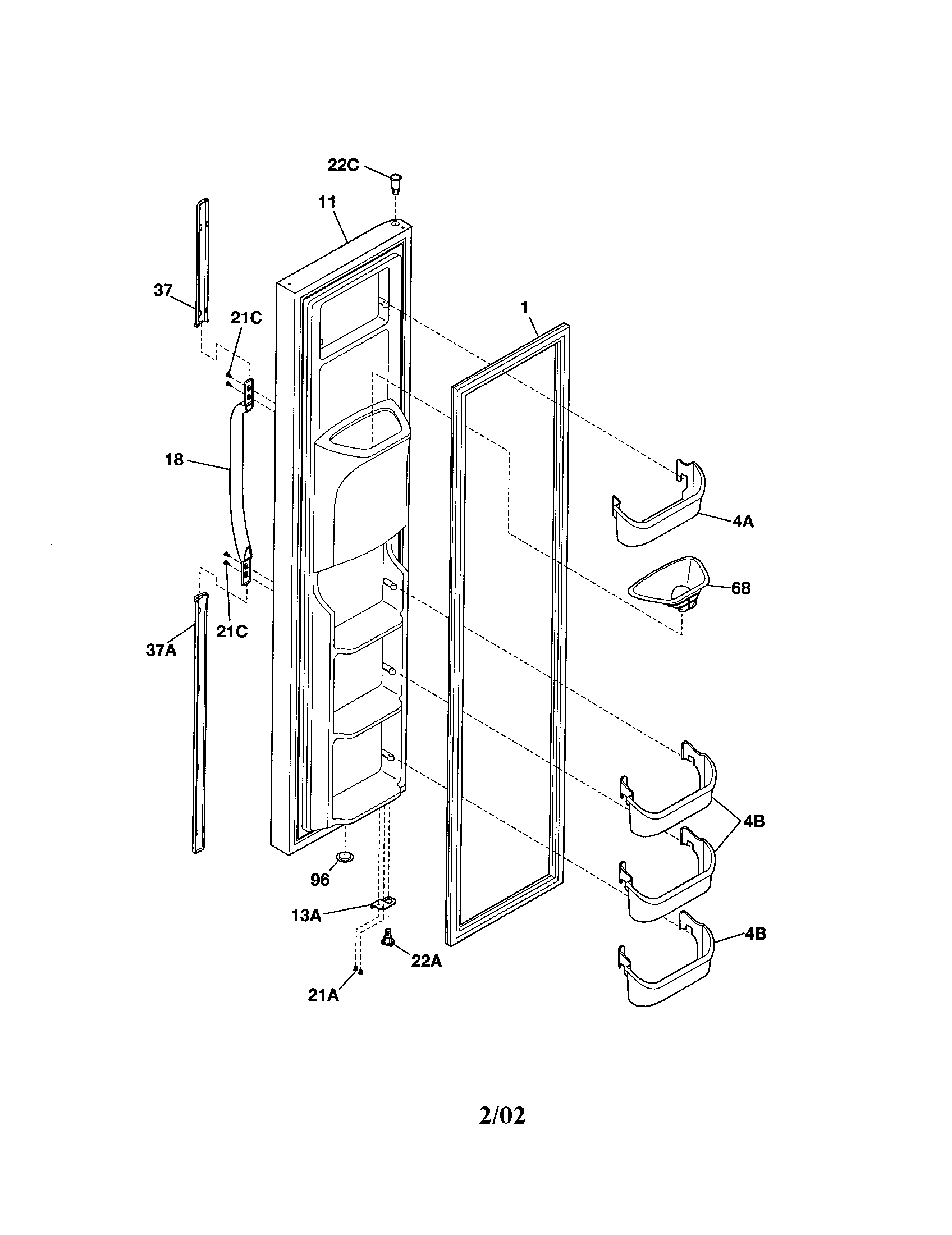 Frigidaire FRS23R4AW3 freezer door diagram