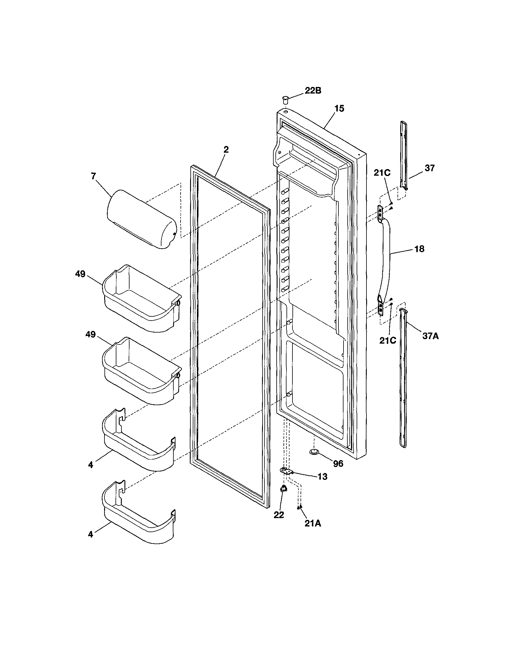 Frigidaire FRS23R4AW3 refrigerator door diagram