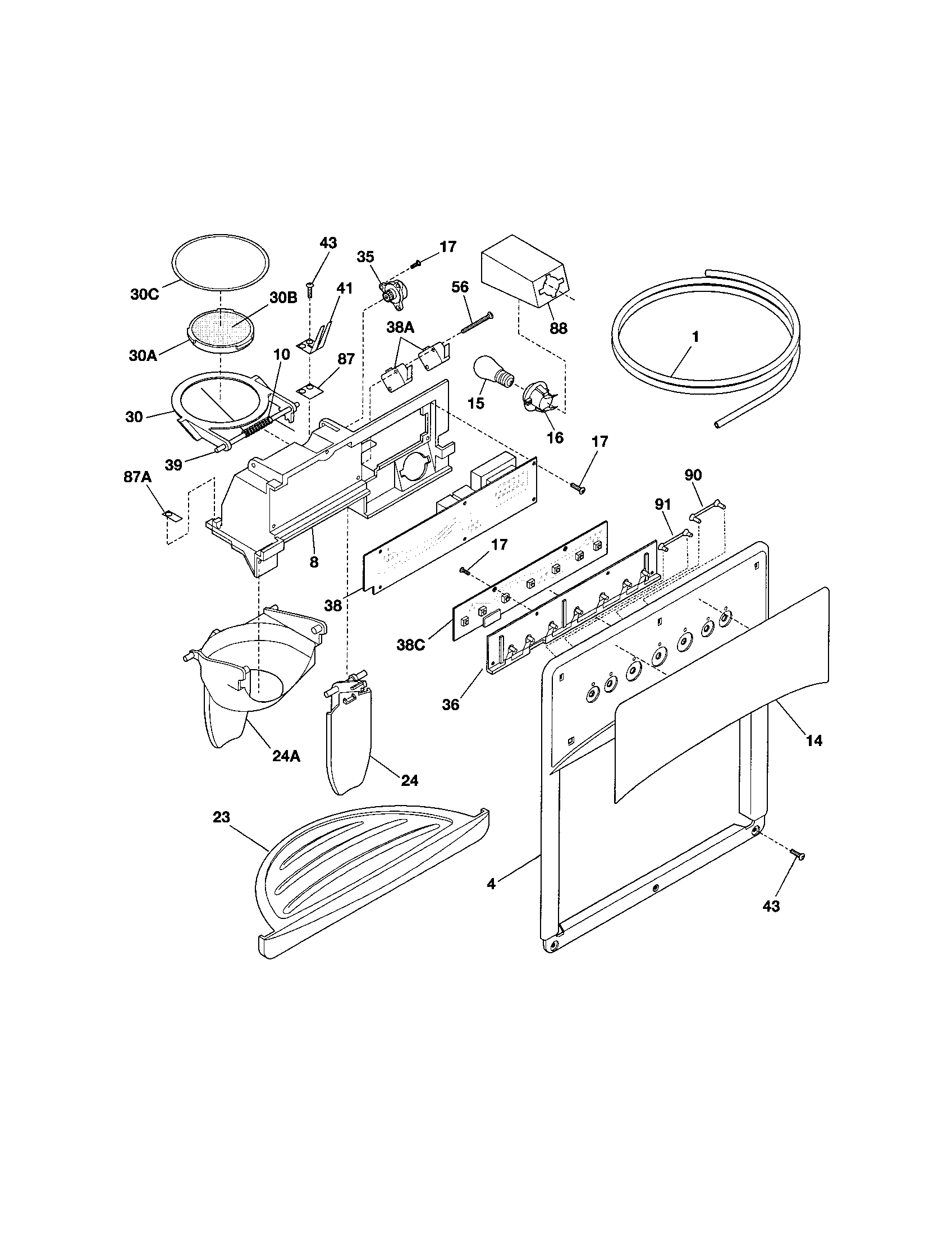 Frigidaire FRS23R4AW3 dispenser diagram