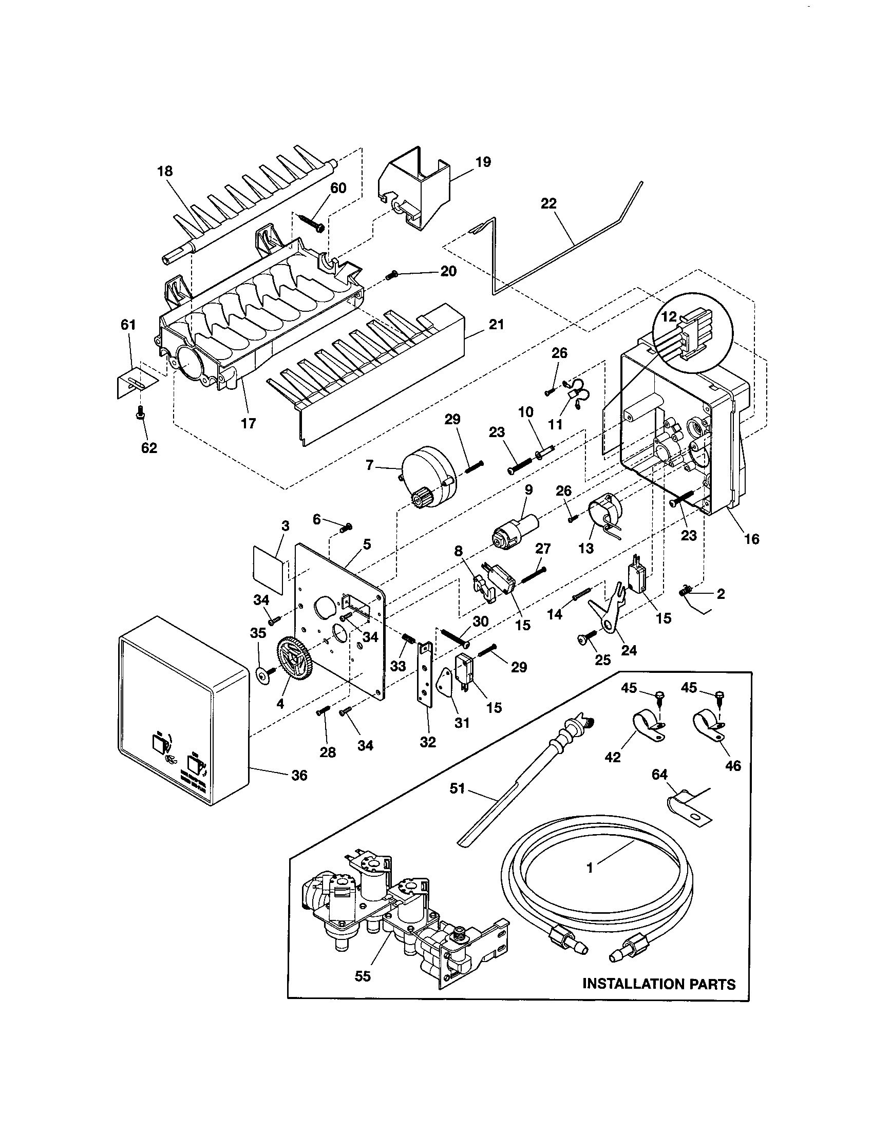 Frigidaire FRS23R4AW3 ice maker diagram