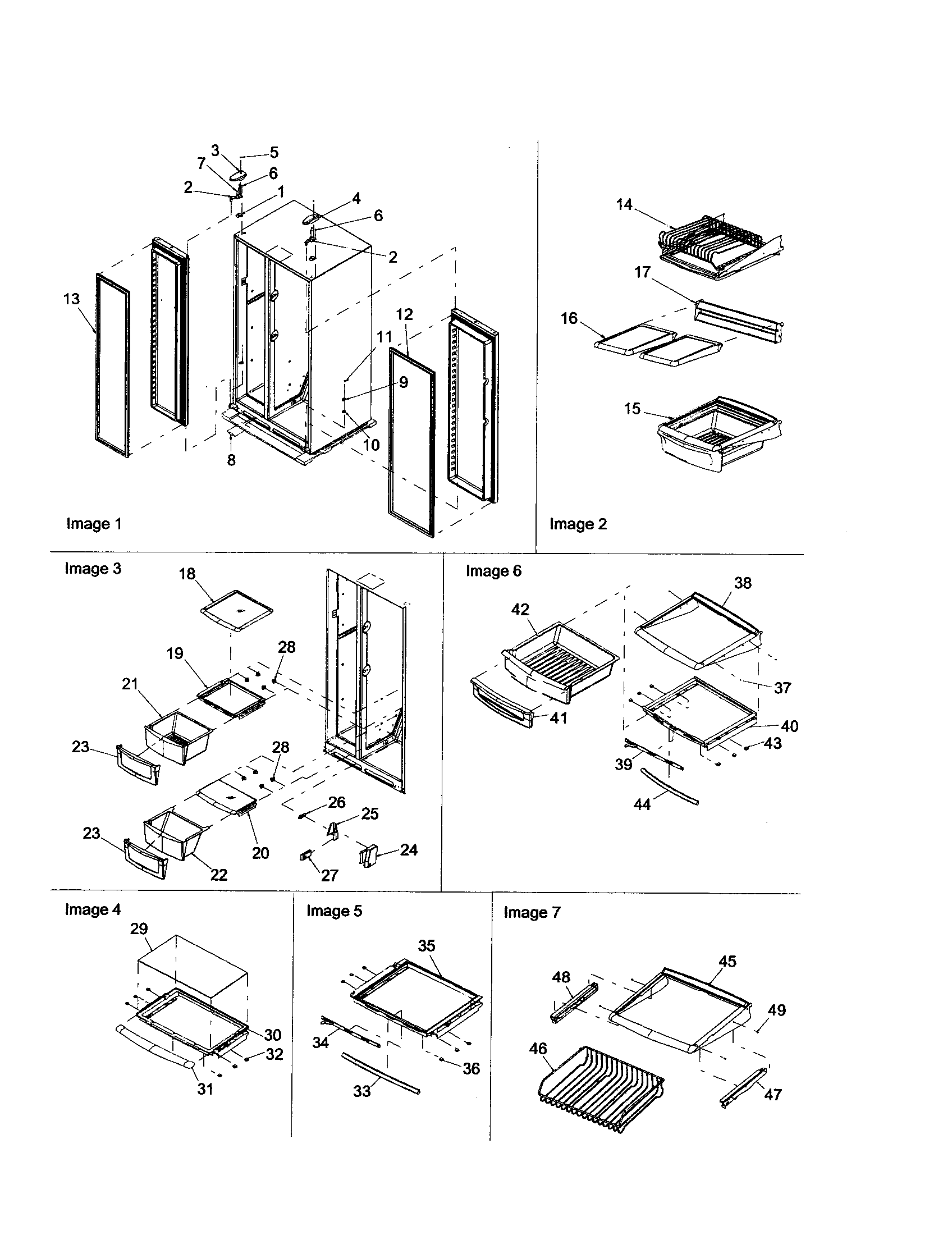 Amana ARSE667BS-PARSE667BS0 hinges/refrigerator shelving diagram