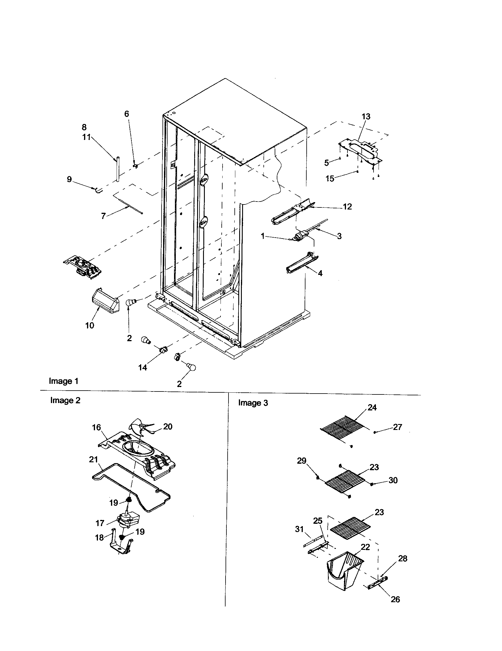 Amana DRSE663BW-PDRSE663BW0 freezer shelving/evap fan motor diagram