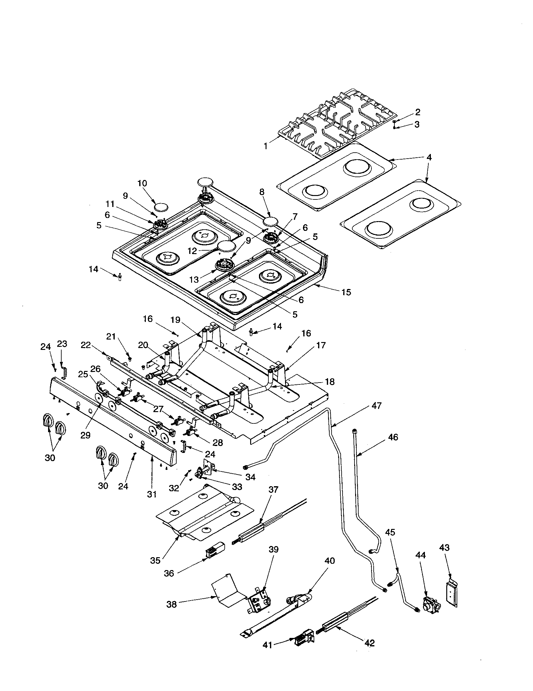 Amana ACF3355AW-PACF3355AW1 maintop and gas supply diagram