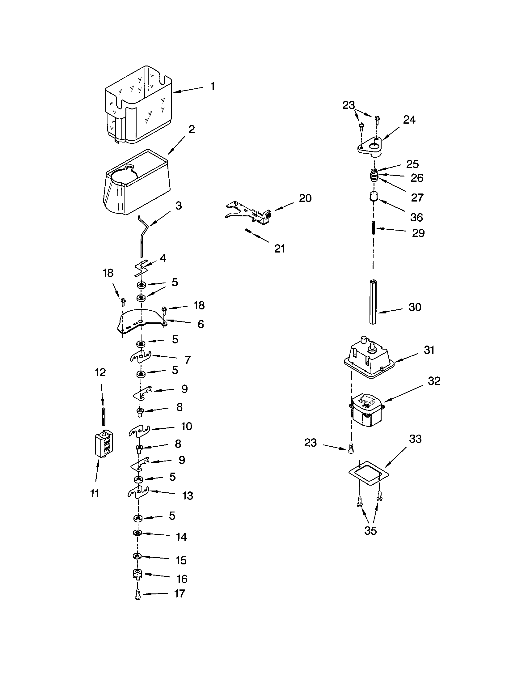 Kenmore 10654282200 motor and ice container diagram