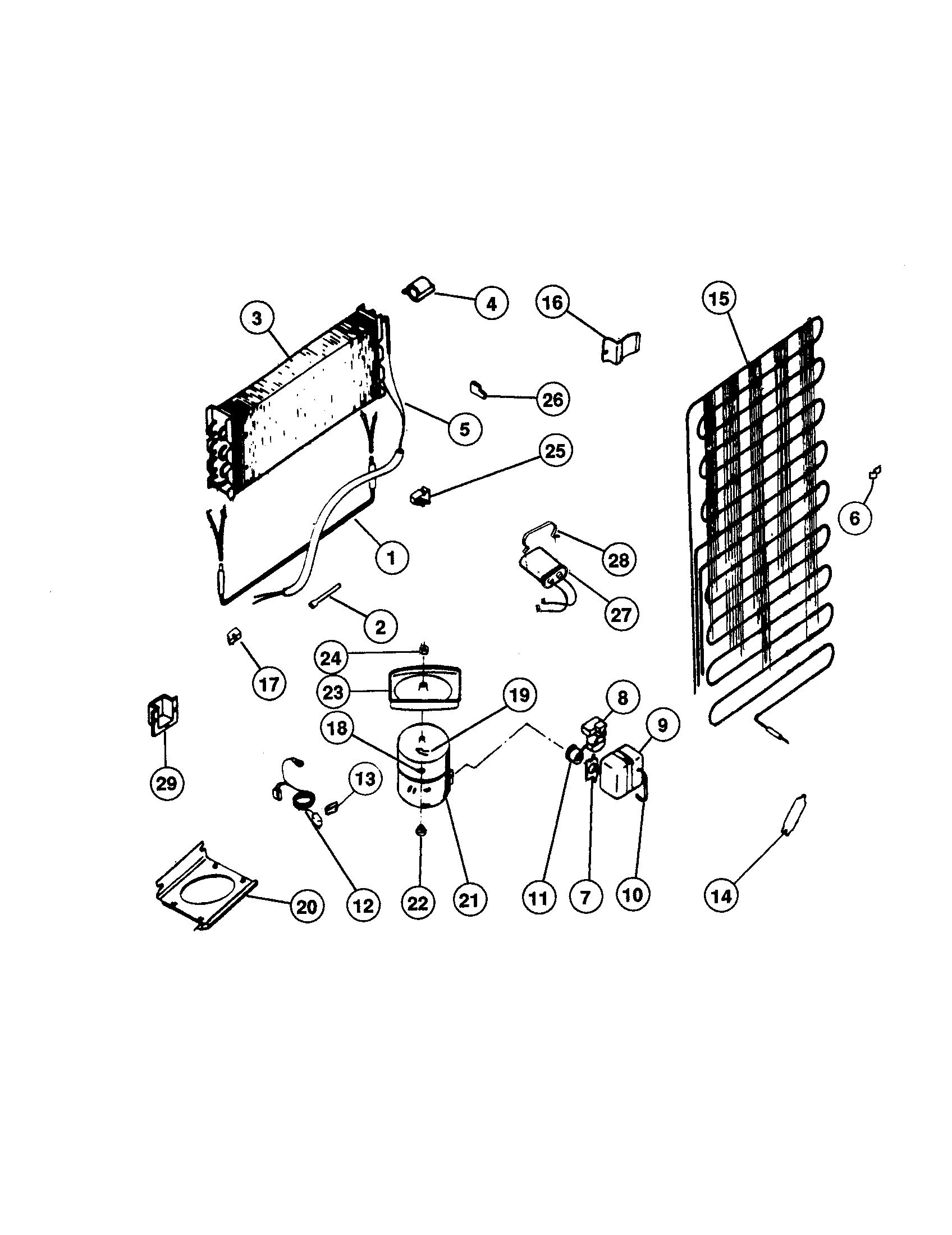 White-Westinghouse RT153LLW0 evaporator/condenser diagram