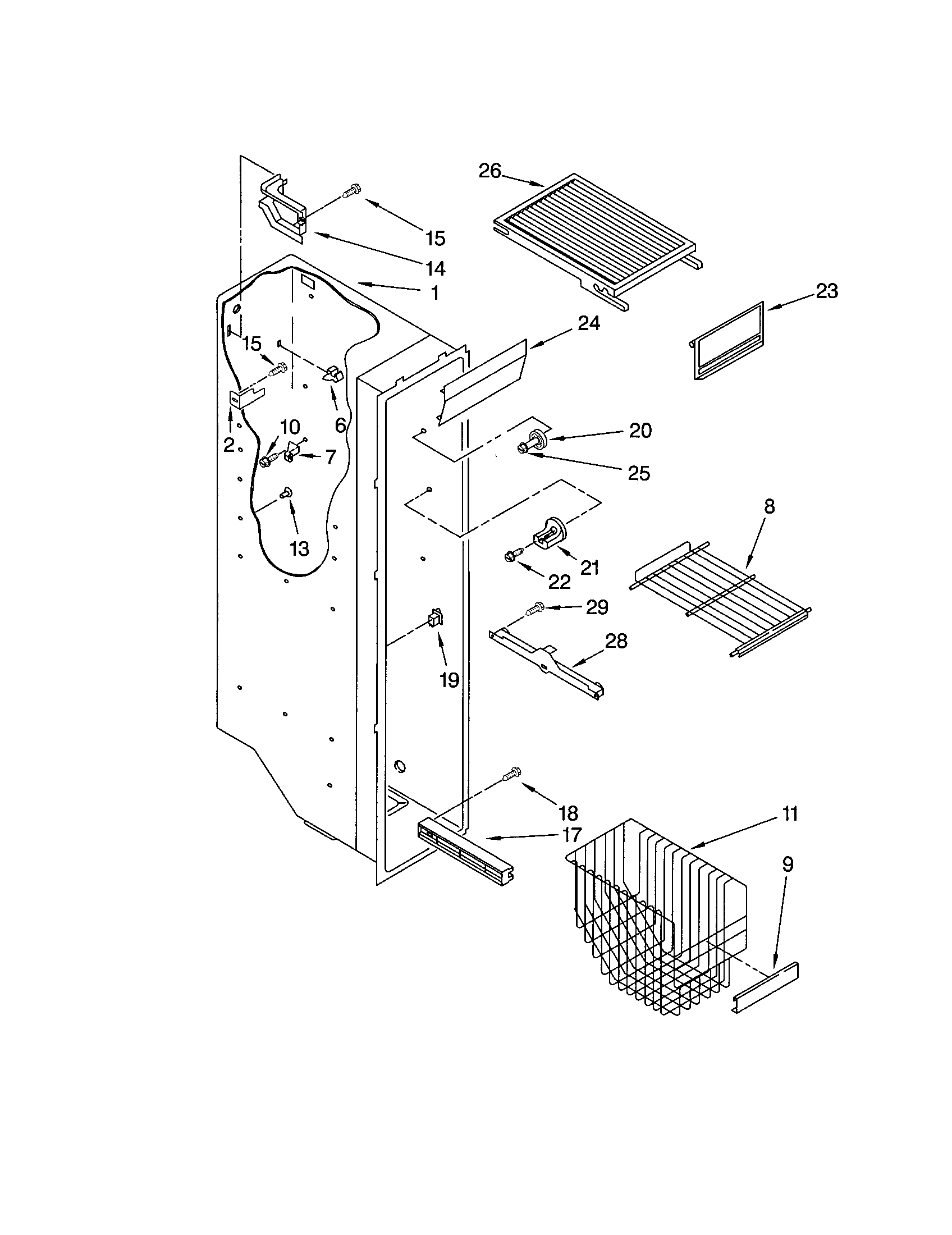 Kenmore 10652542102 freezer liner diagram