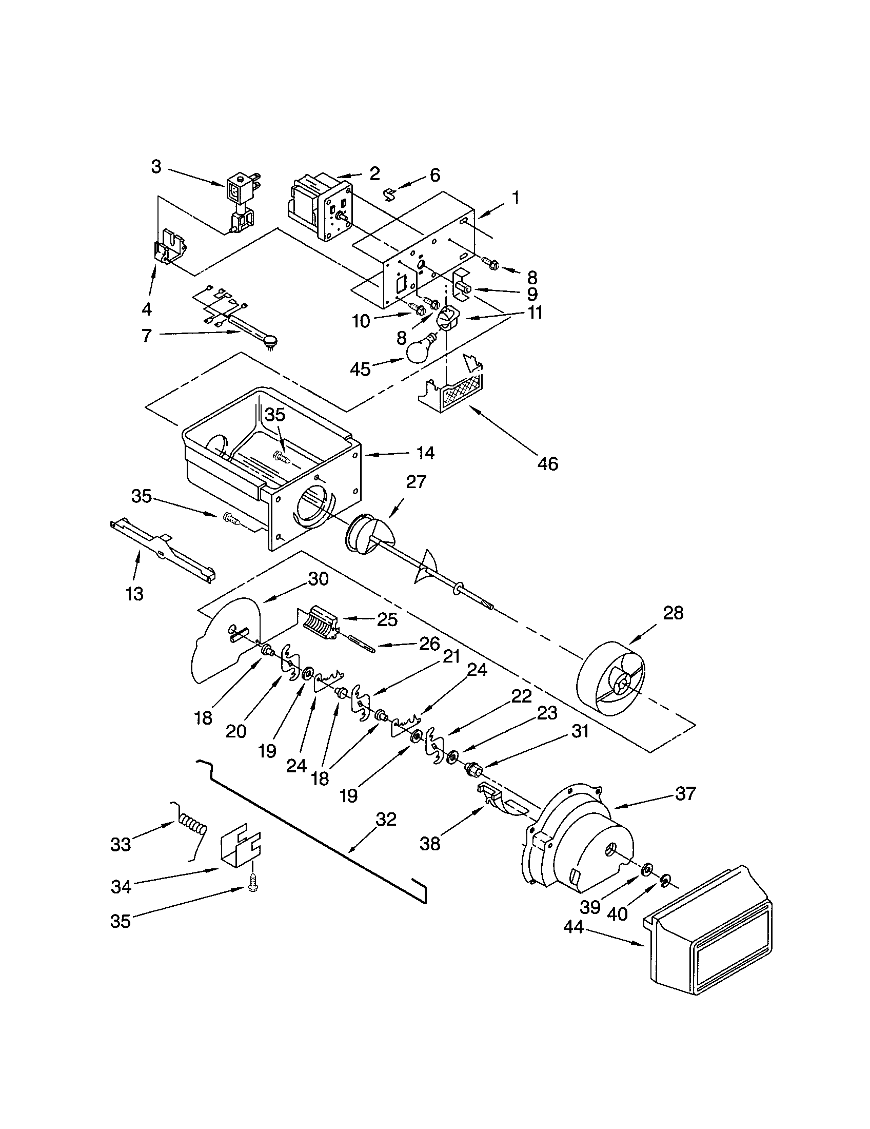 Kenmore 10652542102 motor and ice container diagram