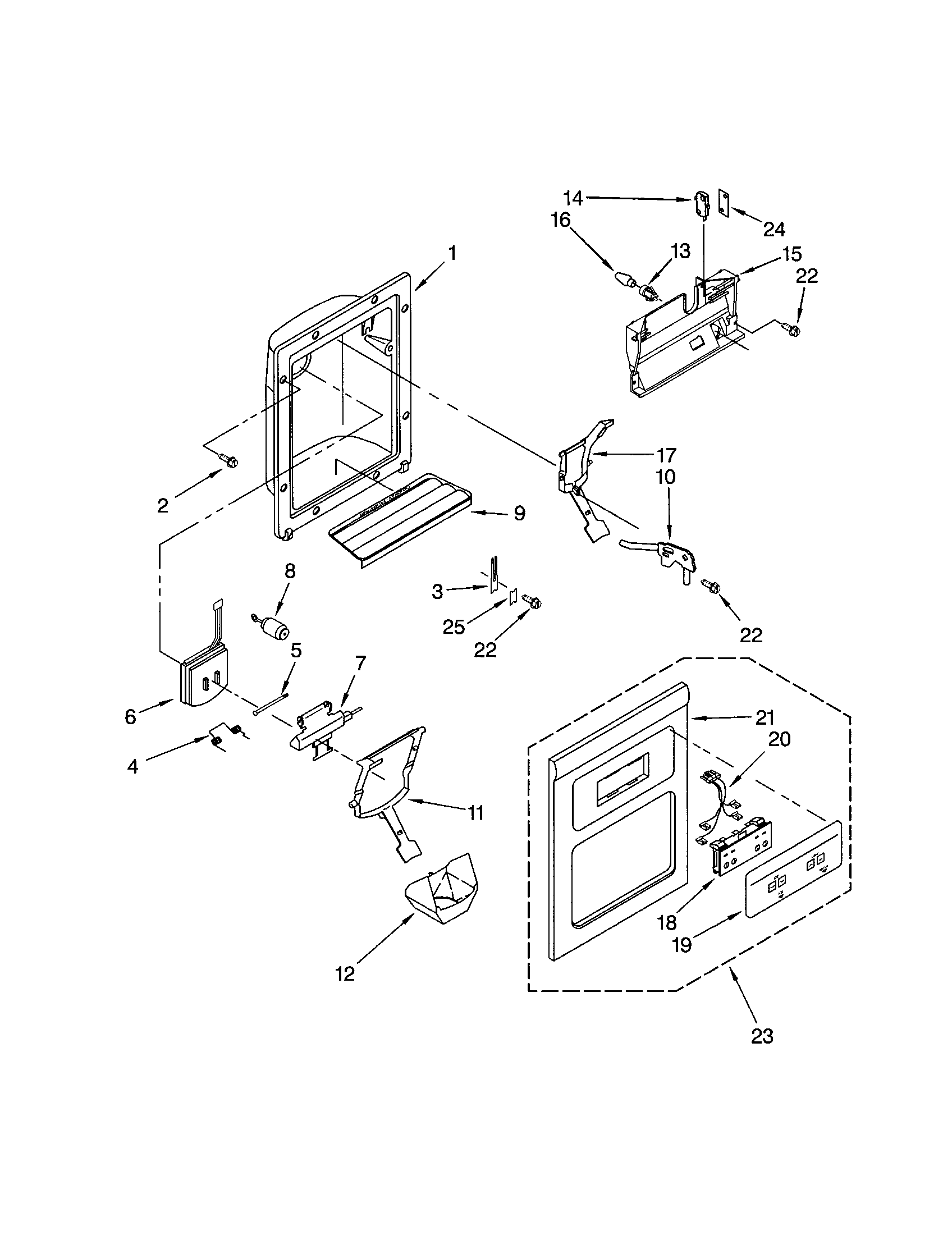 Kenmore 10652542102 dispenser front diagram