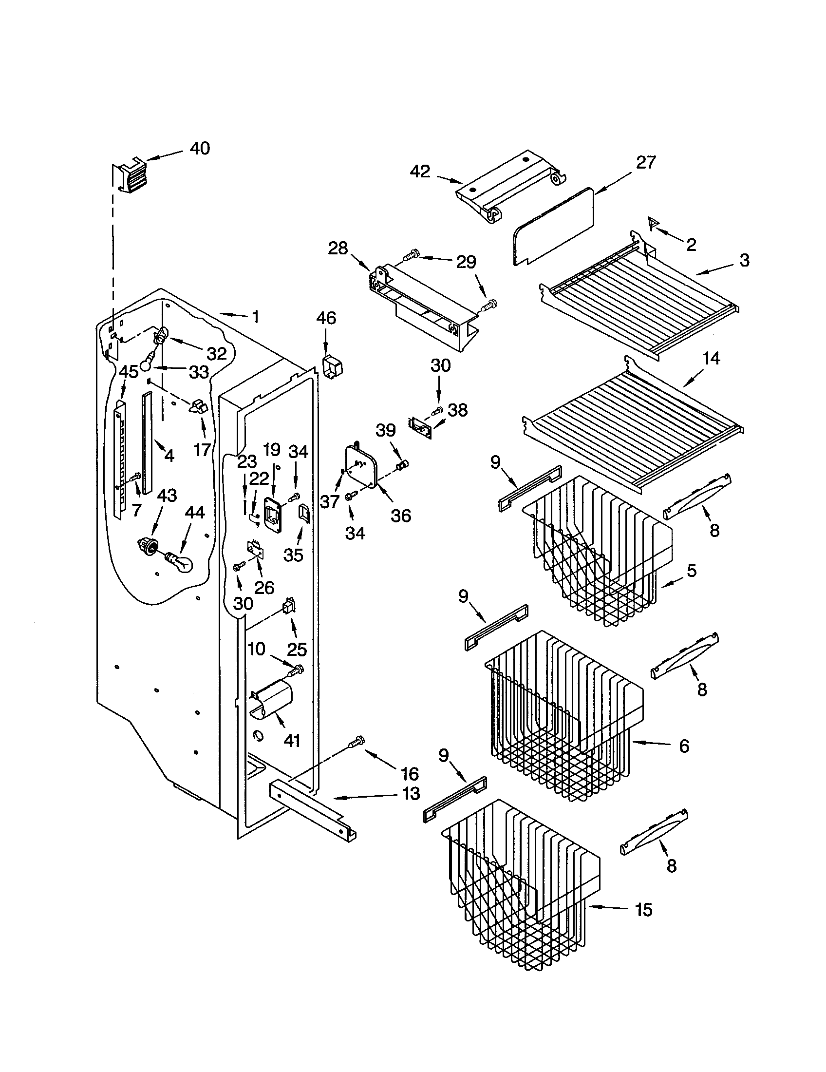 Kenmore 10653602201 freezer liner diagram