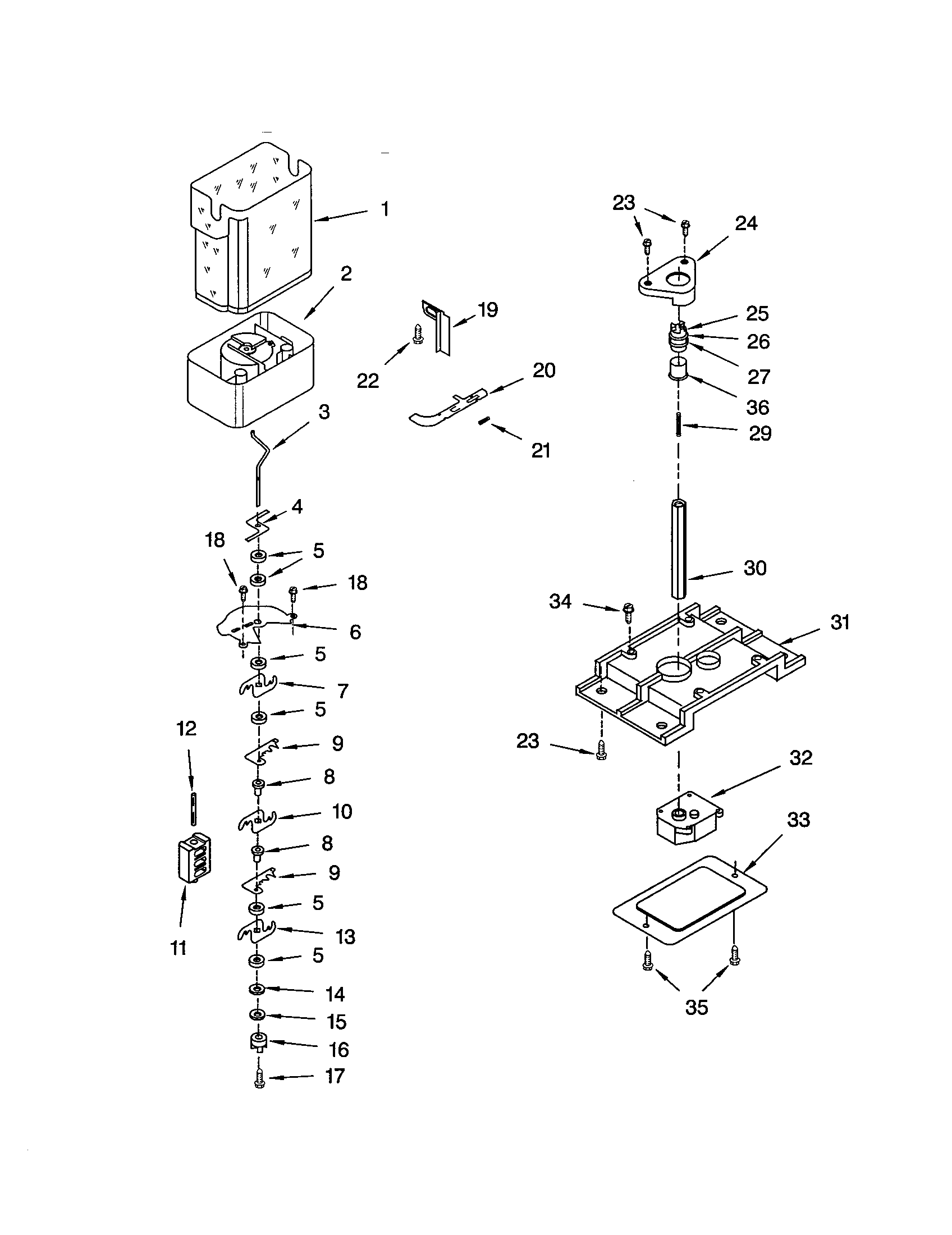 Kenmore 10653602201 motor and ice container diagram