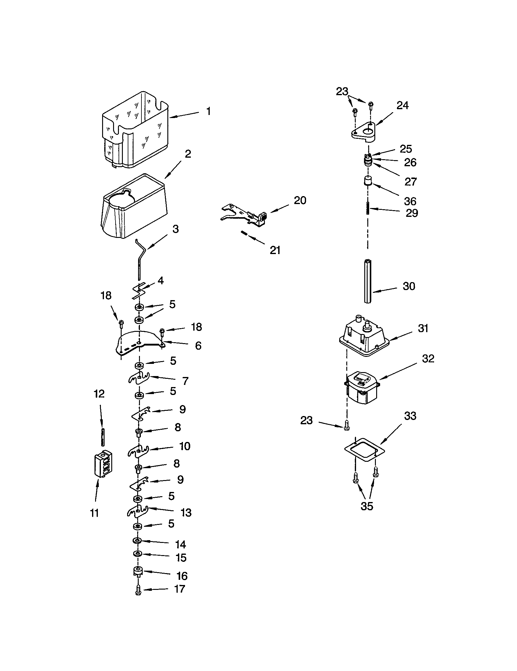 Kenmore 10653209201 motor and ice container diagram