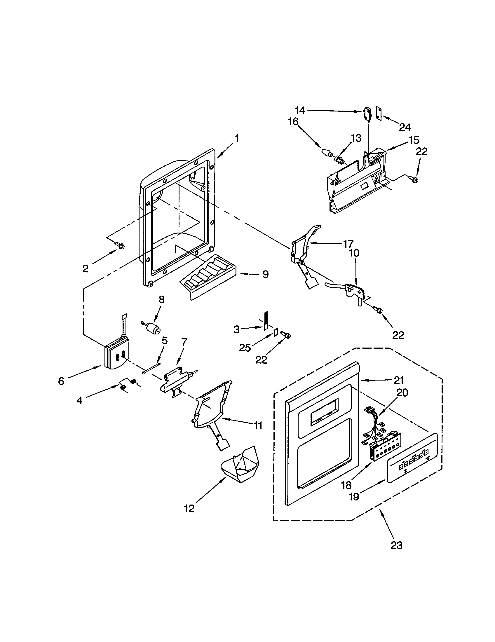 Kenmore 10653209201 dispenser front diagram