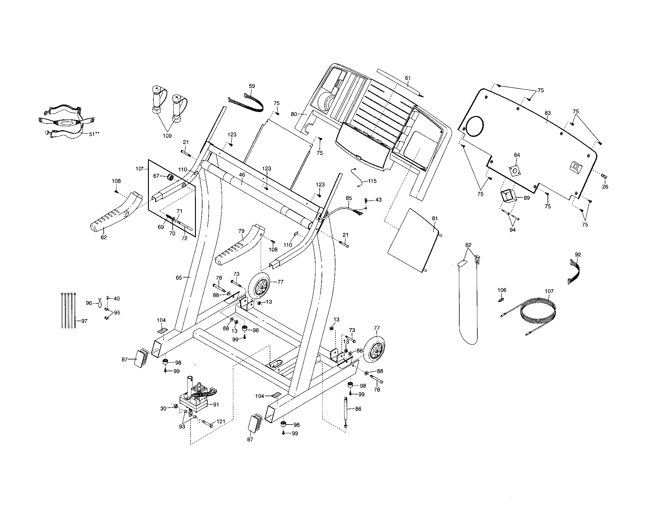 HealthRider HRTL14910 console base/handle rails diagram