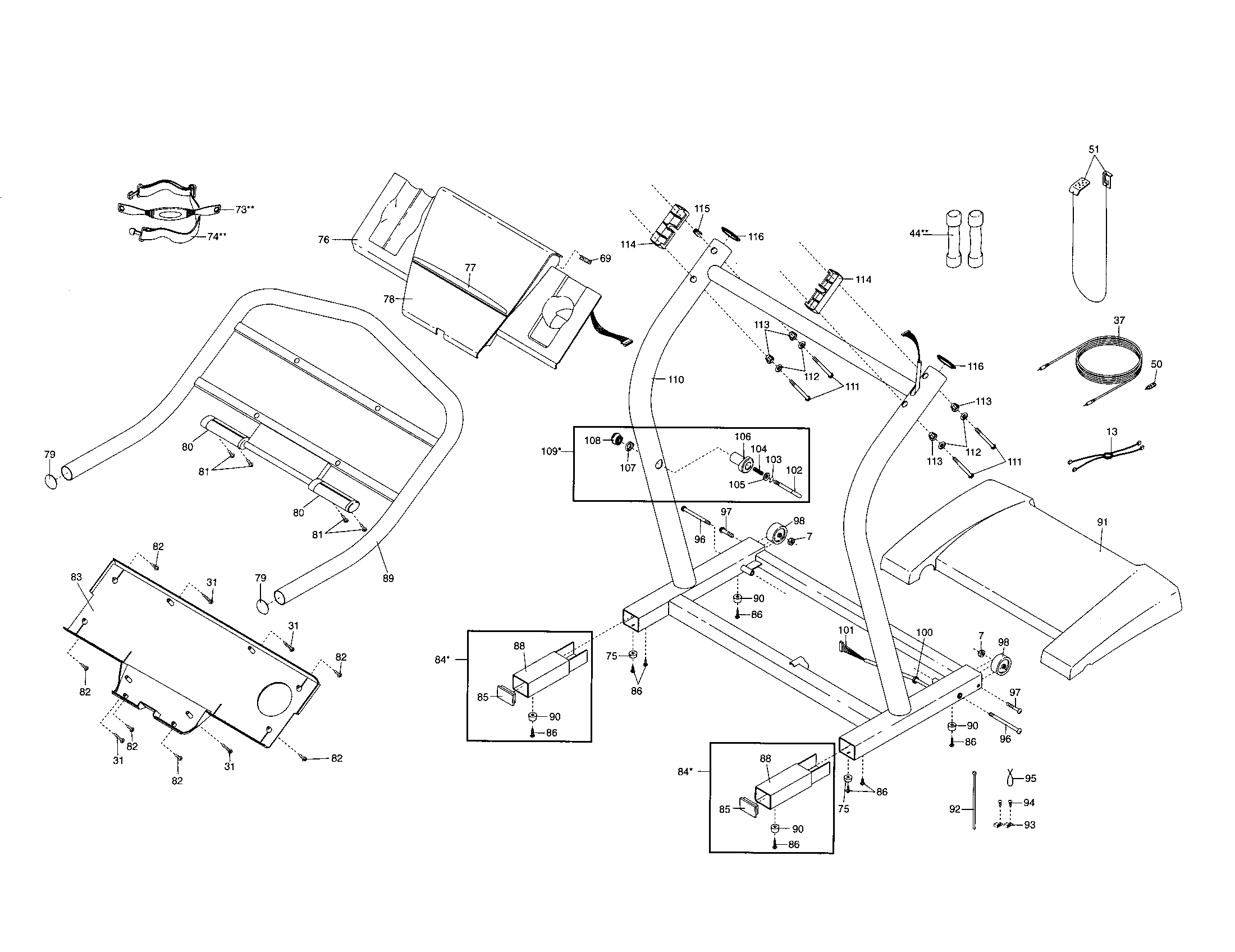 NordicTrack NTTL11513 console base/handrails diagram
