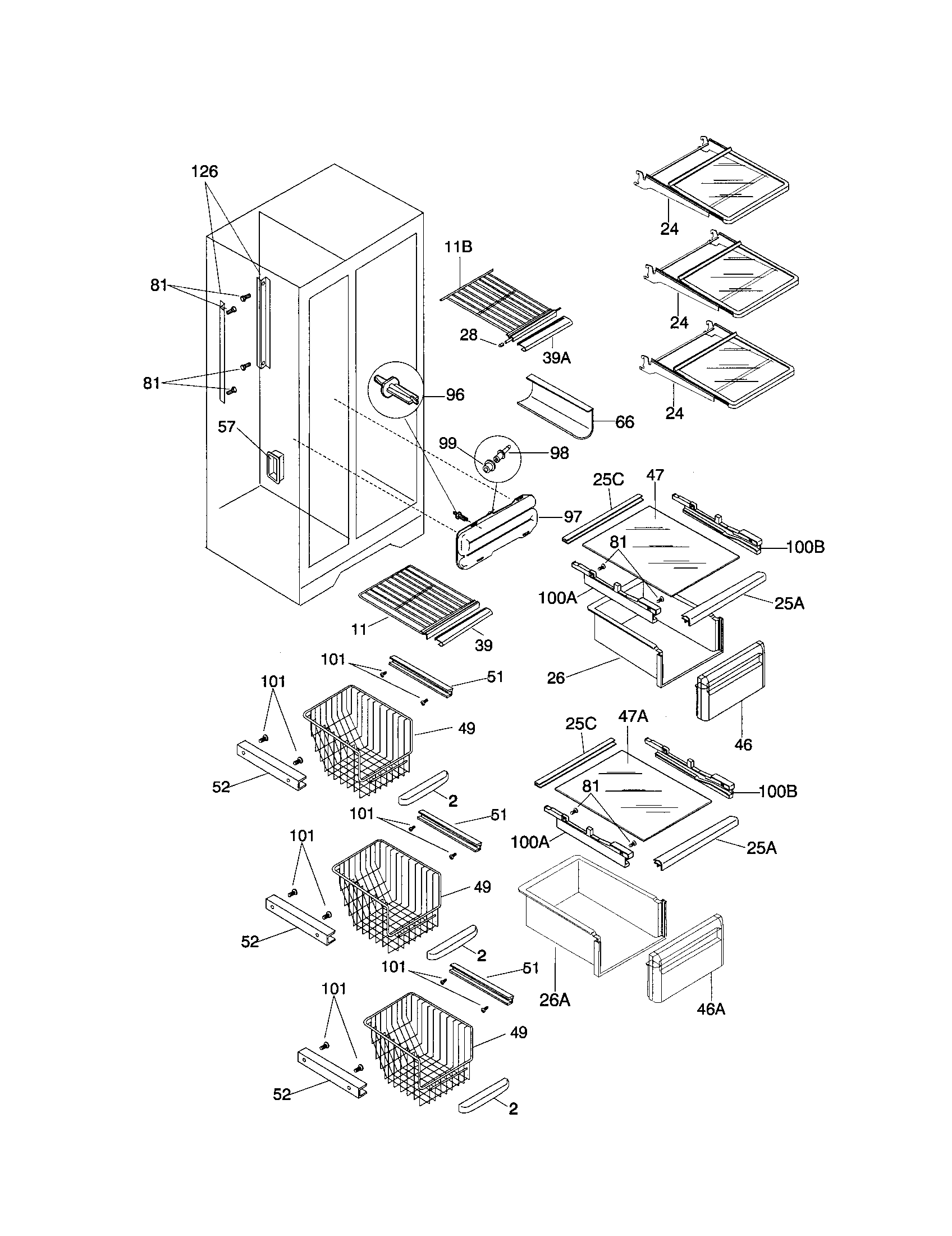 Frigidaire FRS20ZGGD3 shelves diagram