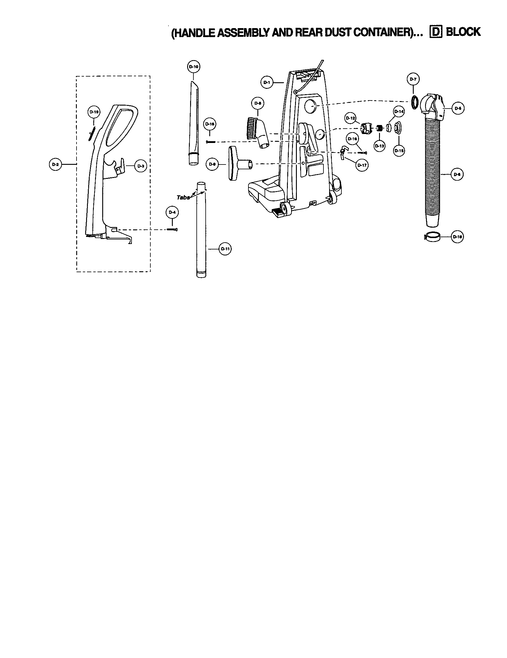 Panasonic MC-V7325 handle/rear dust container diagram