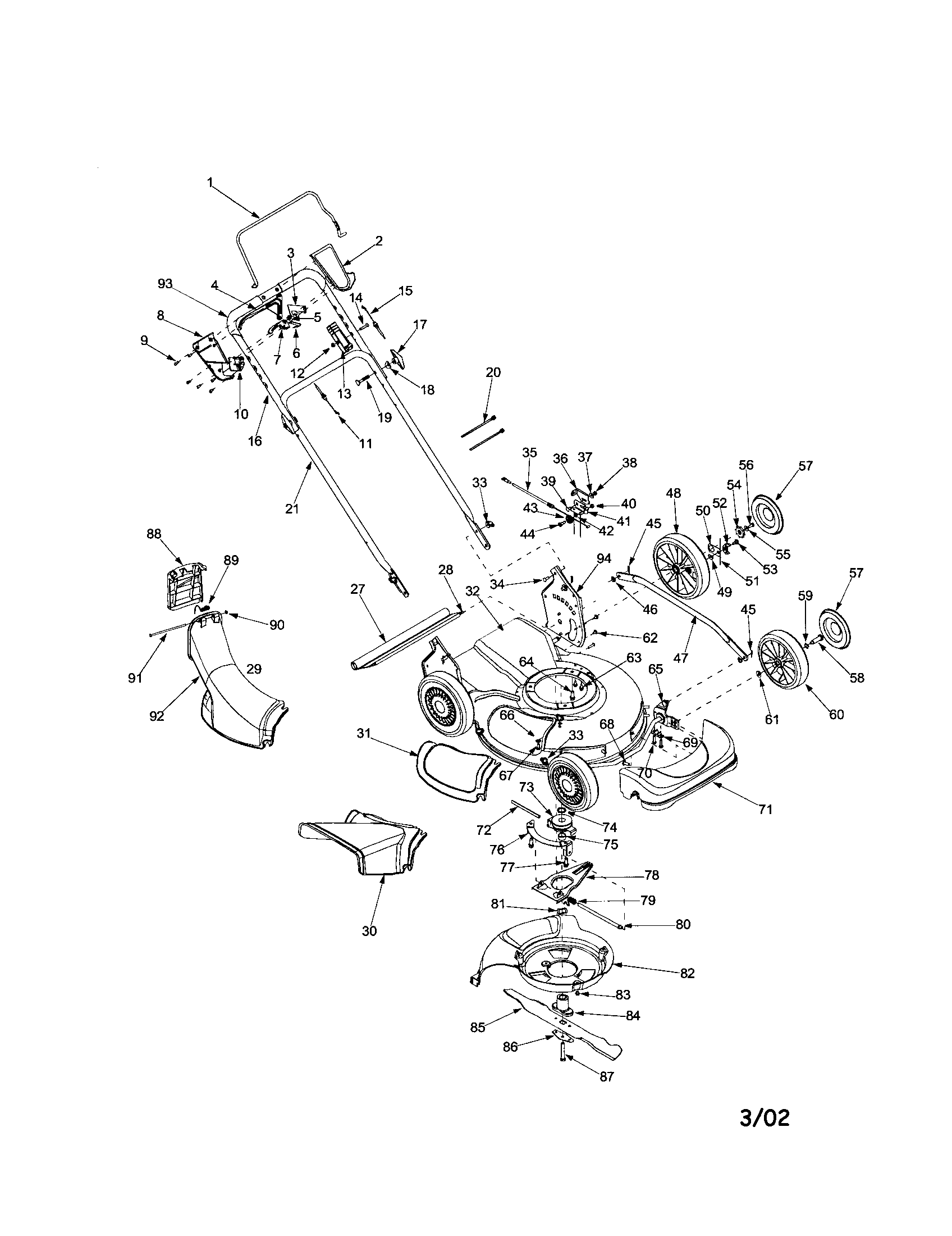 MTD 12A-979L402 21" deck/handle/front axle cover diagram