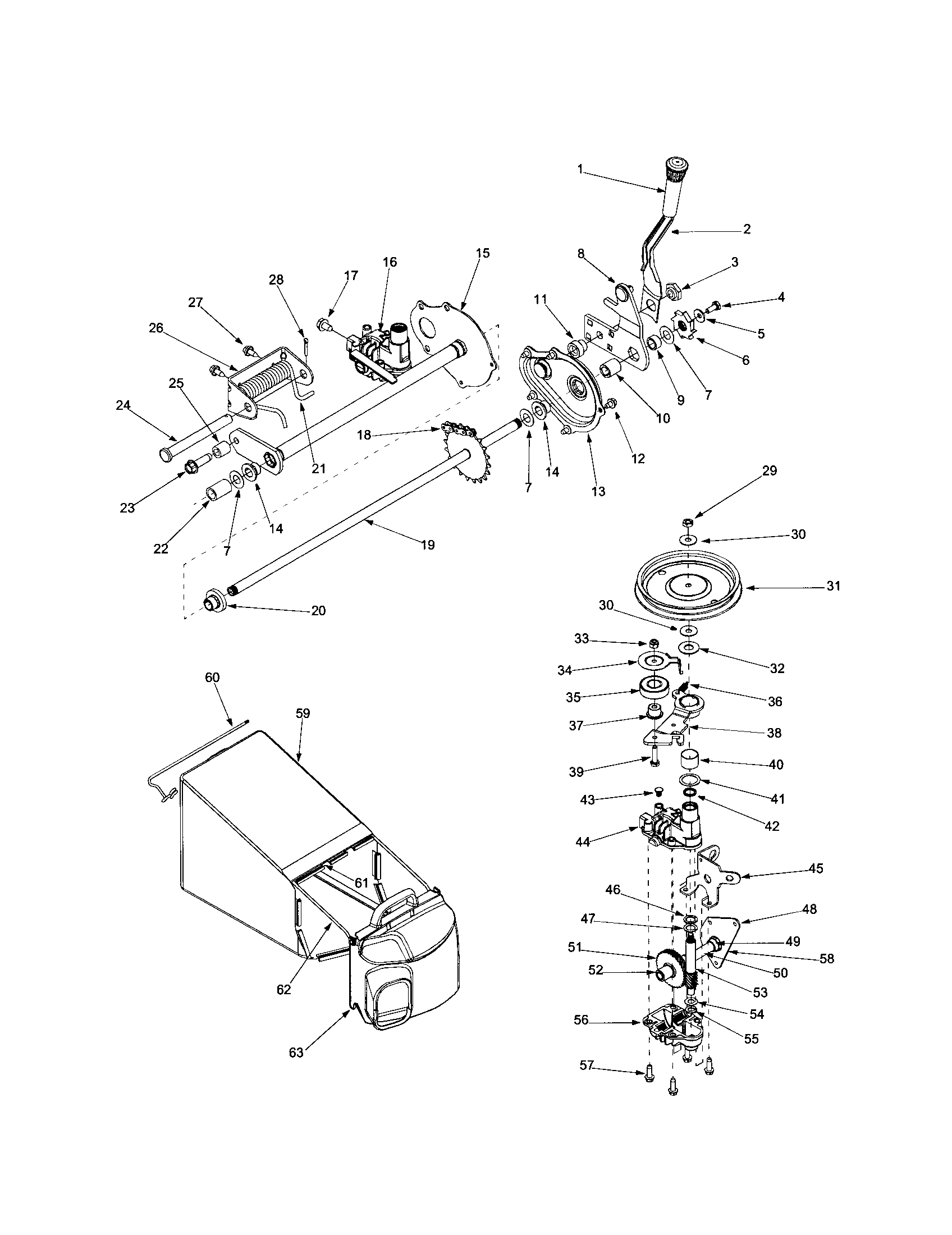 MTD 12A-979L402 chain/pulley/rear axle/bag diagram
