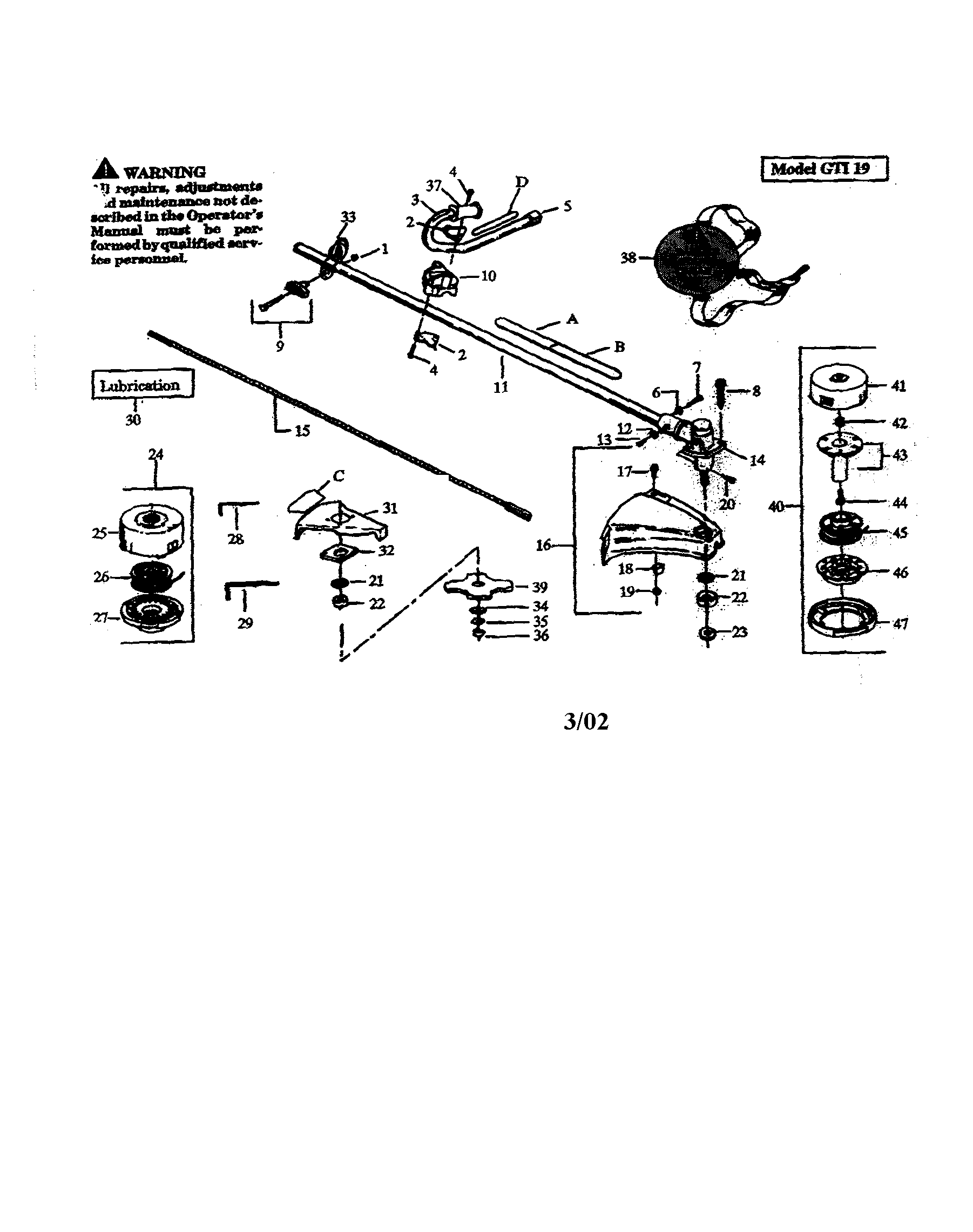 Weed Eater GTI19T driveshaft/handle diagram