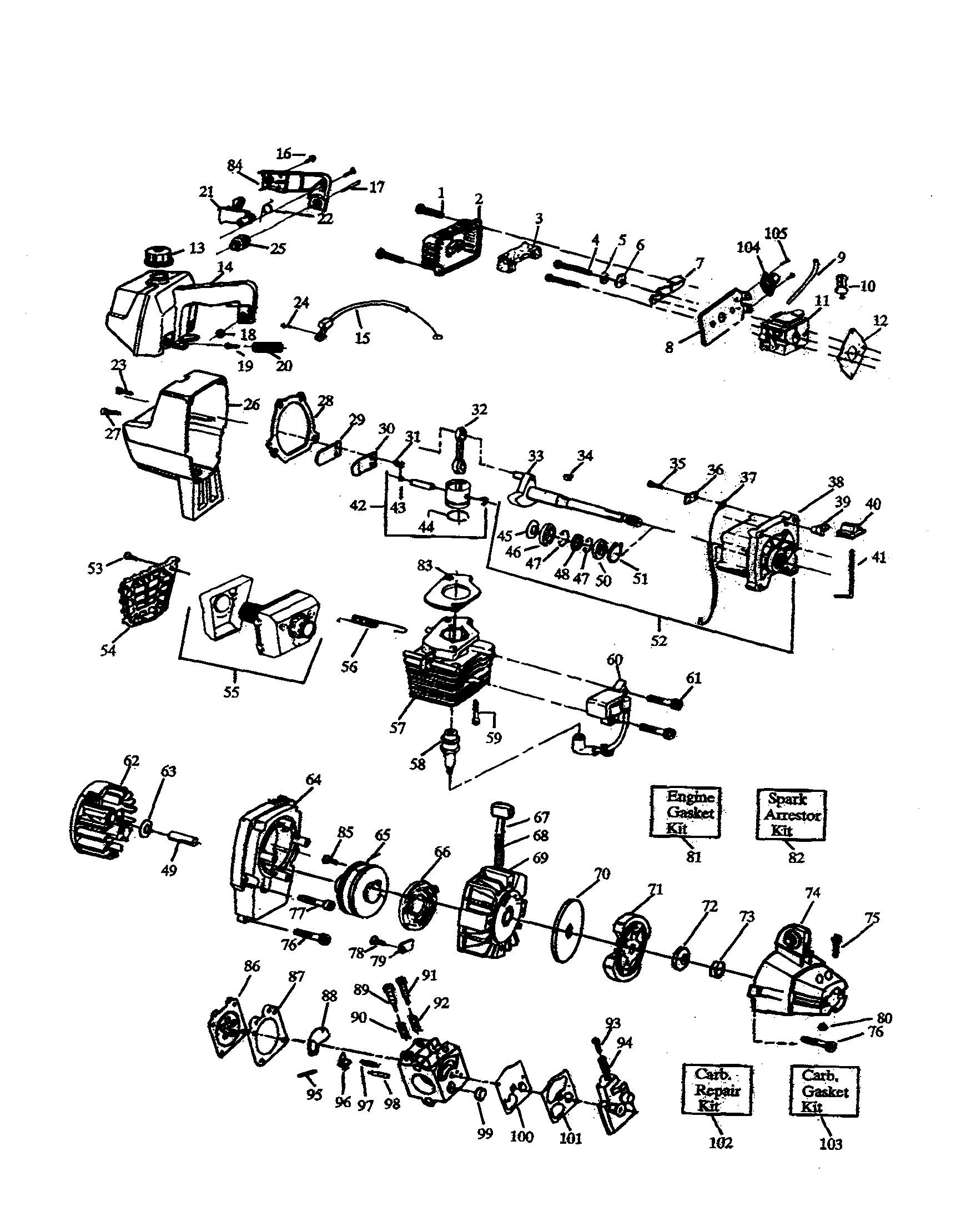 Weed Eater GTI19T crankshaft/tank/cylinder diagram